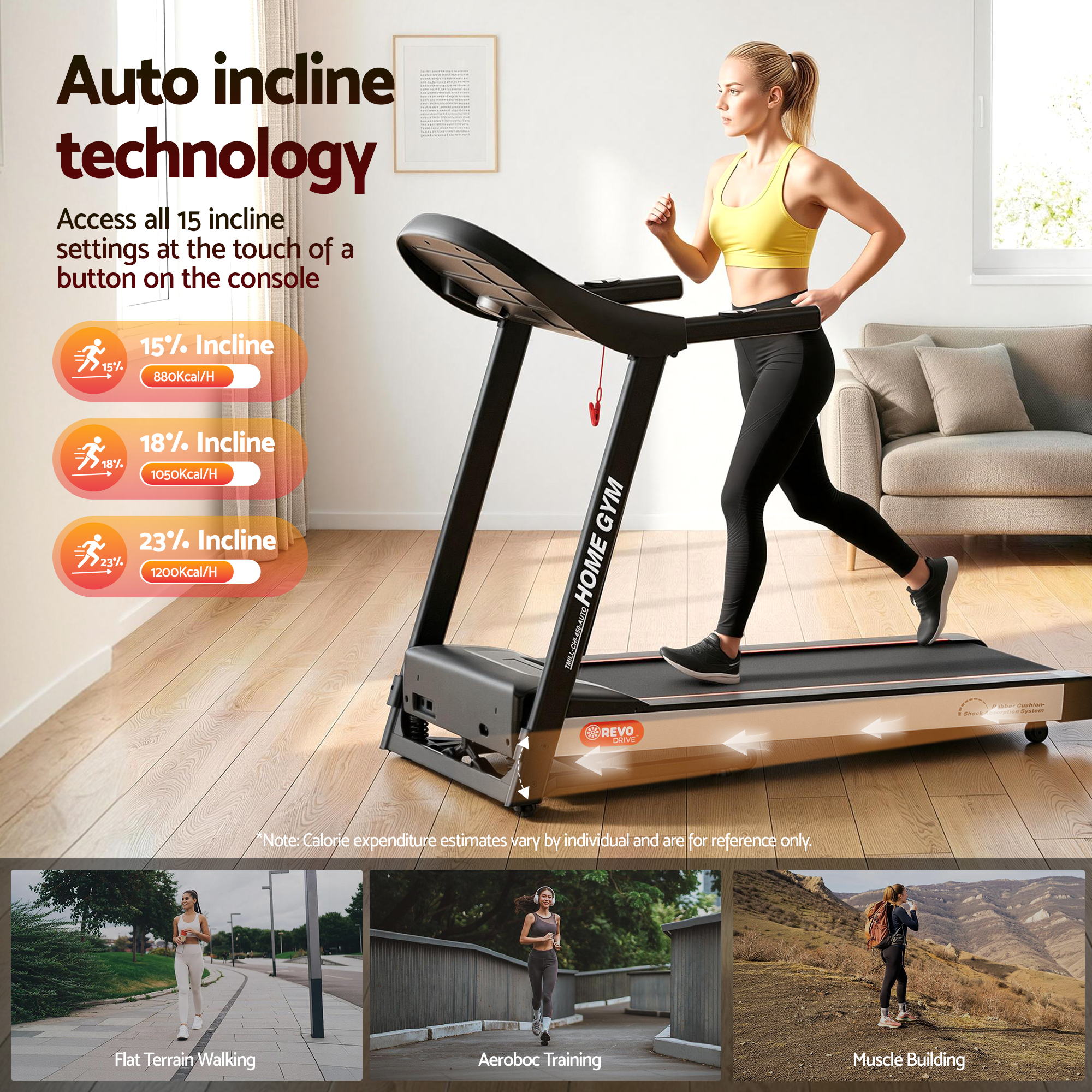 Everfit Treadmill Electric Auto Incline Home Gym Fitness Exercise Machine 450mm