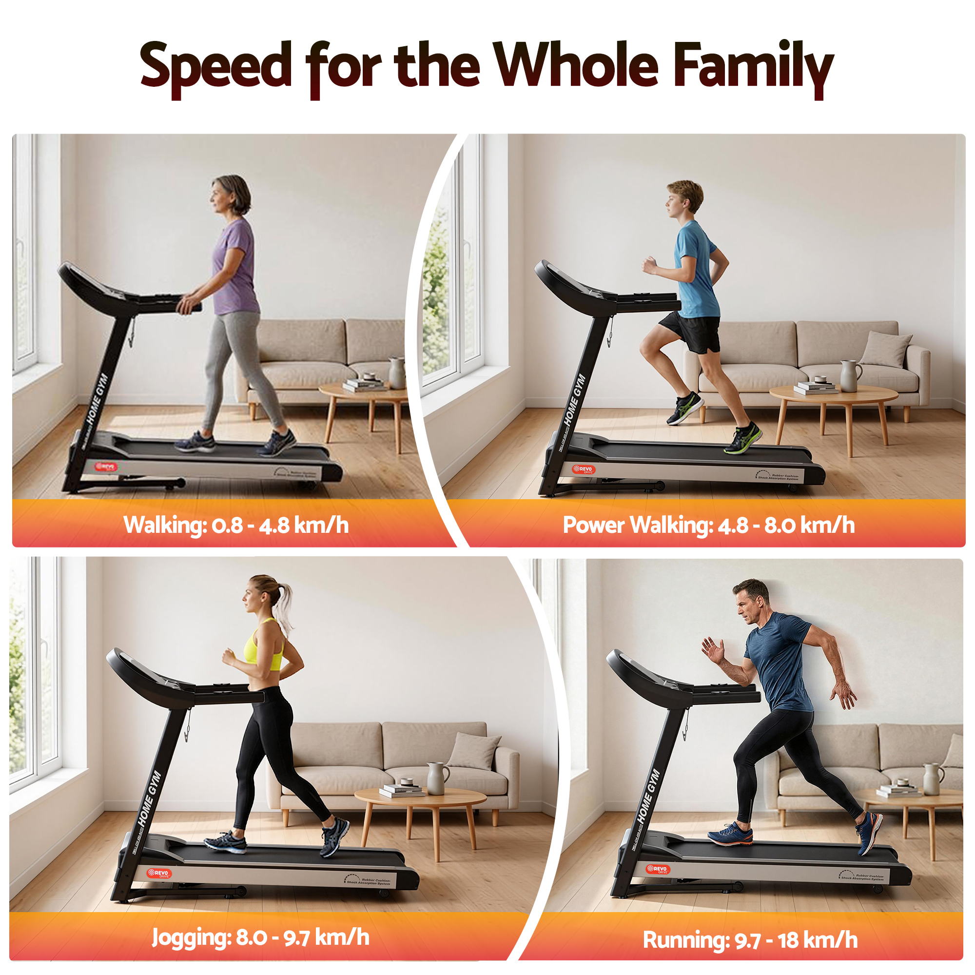 Everfit Treadmill Electric Auto Incline Home Gym Fitness Exercise Machine 450mm