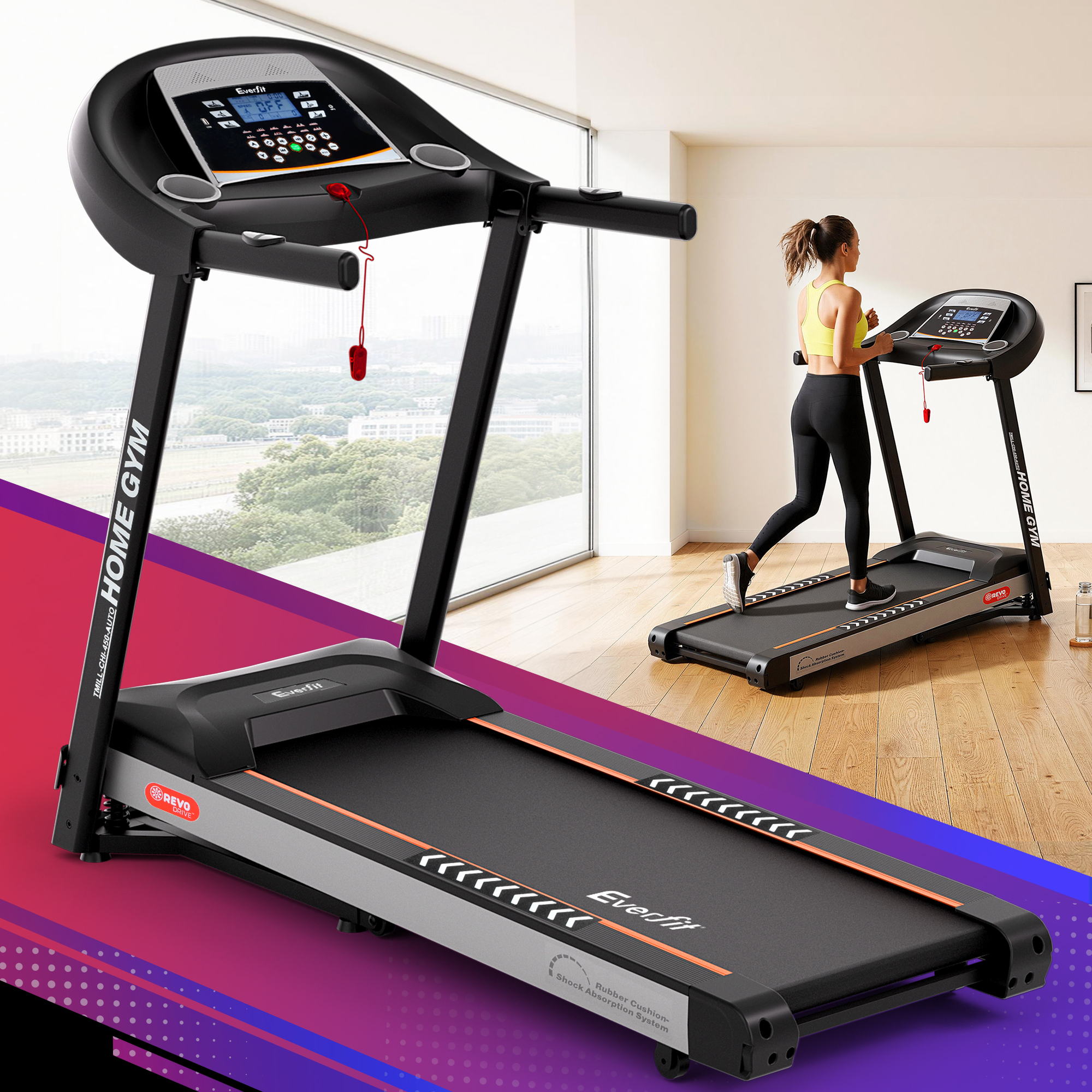 Everfit Electric Treadmill 45cm Incline Running Home Gym Fitness Machine Black - Everfit