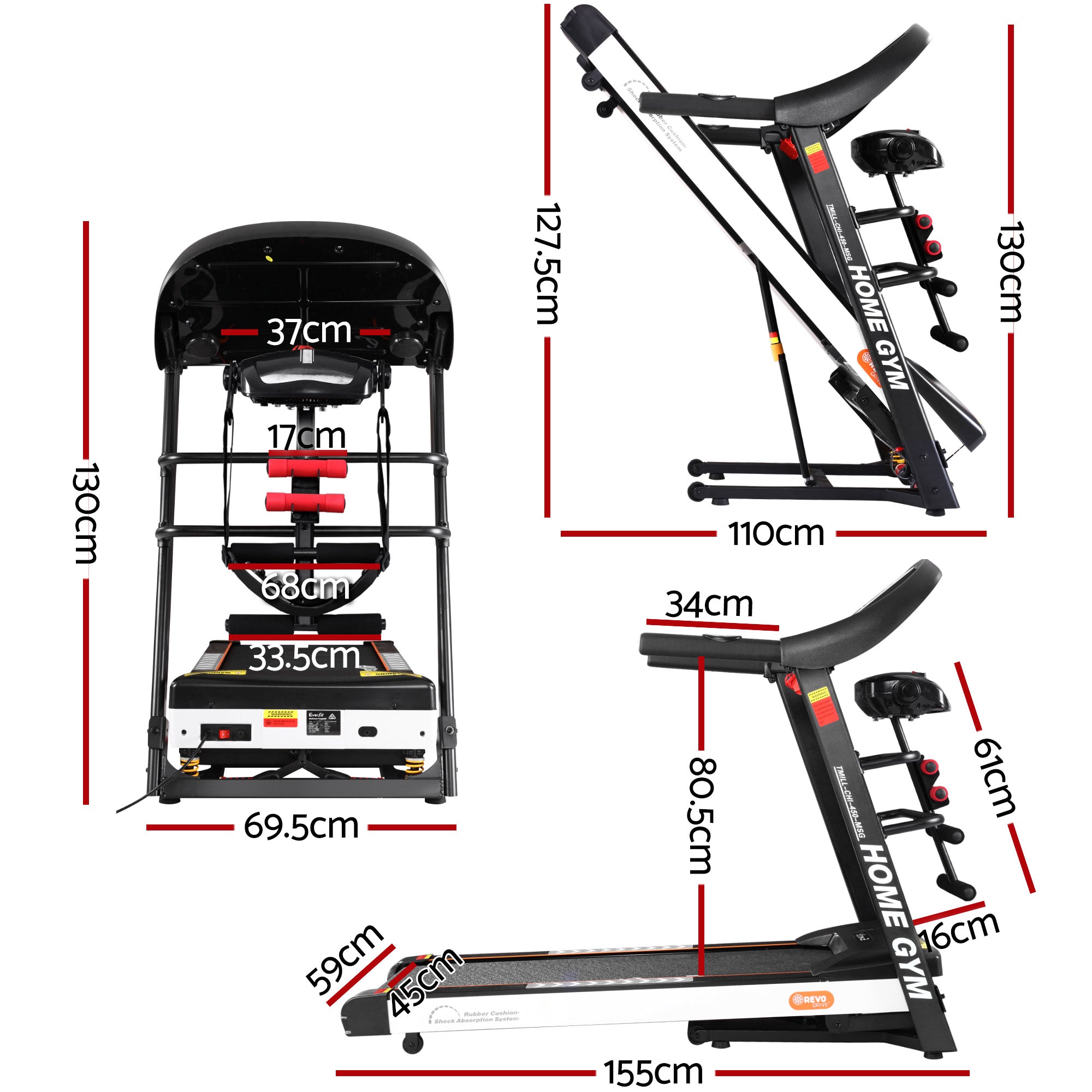 Everfit Treadmill Electric Home Gym Fitness Exercise Machine w/ Massager 450mm