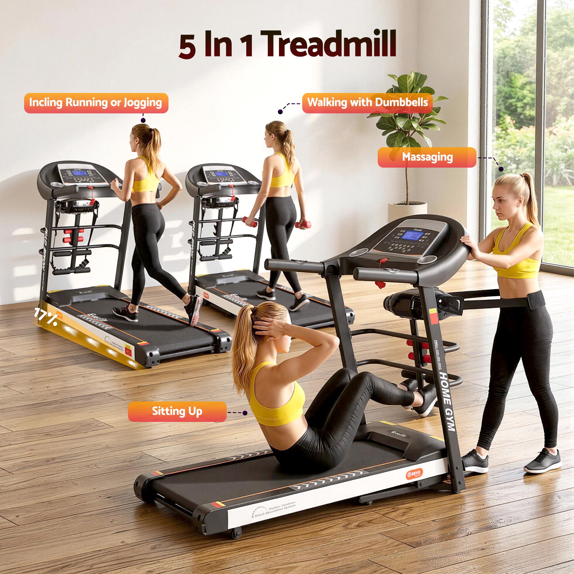 Everfit Treadmill Electric Home Gym Fitness Exercise Machine w/ Massager 450mm