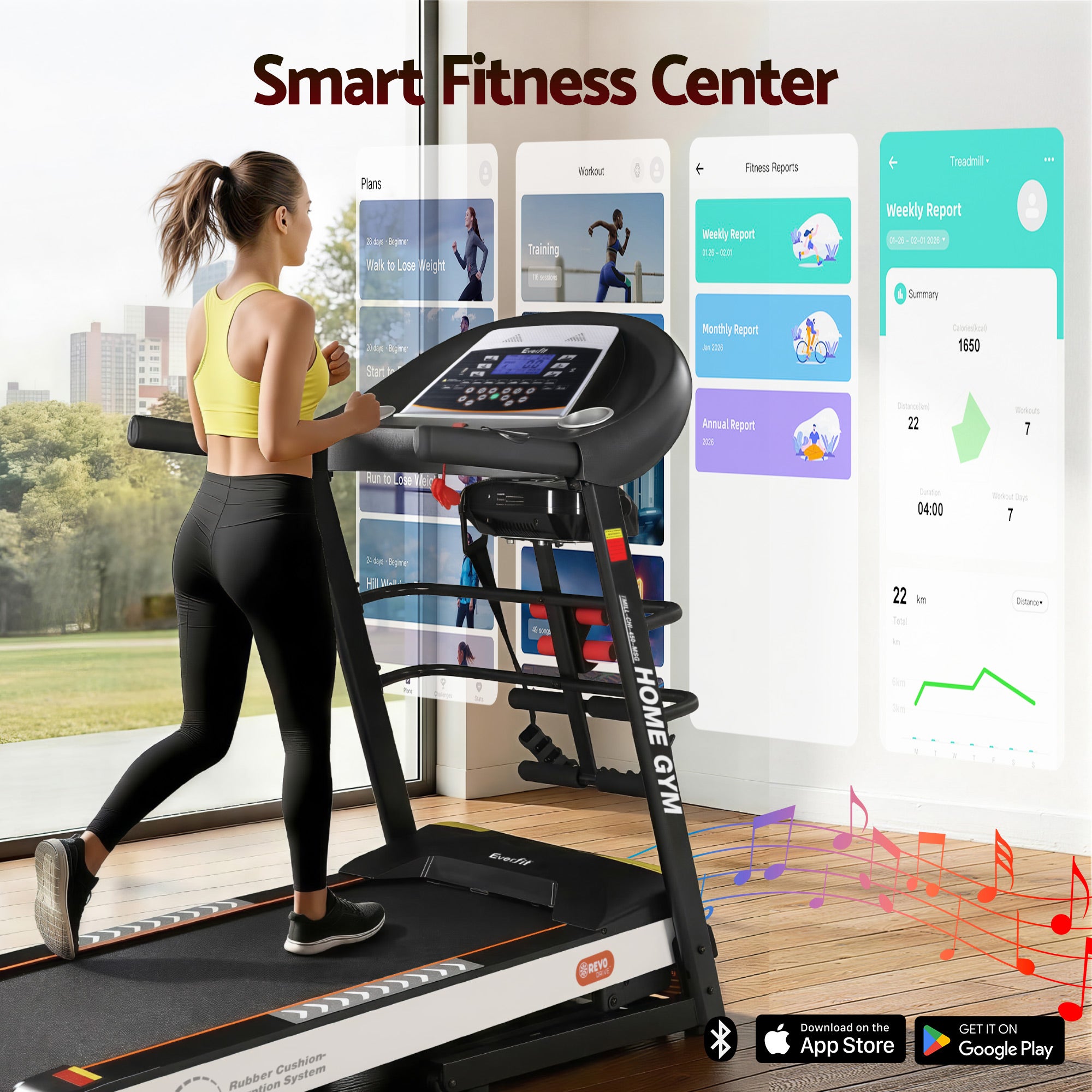 Everfit Treadmill Electric Home Gym Fitness Exercise Machine w/ Massager 450mm