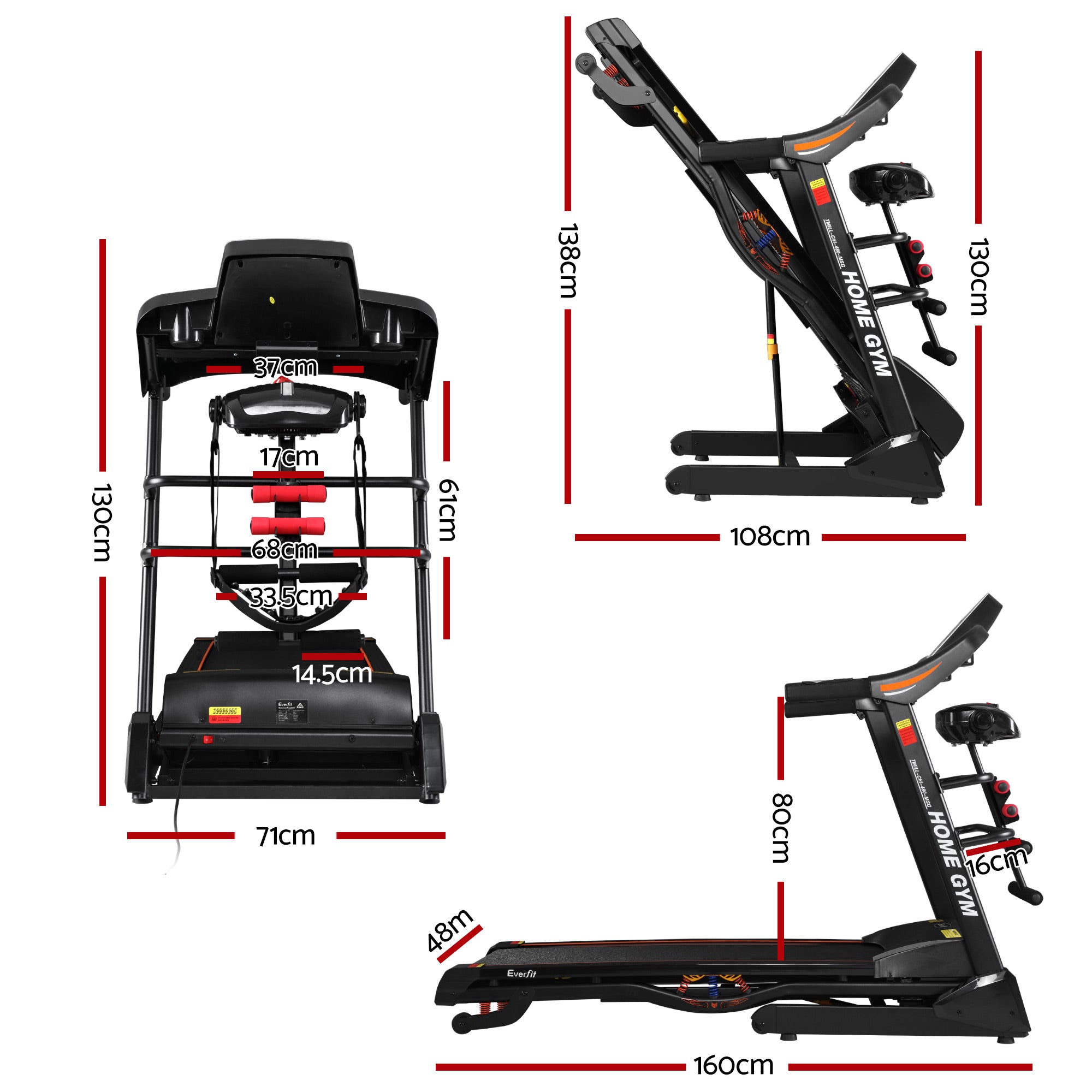 Everfit Treadmill Electric Home Gym Fitness Exercise Machine w/ Massager 480mm