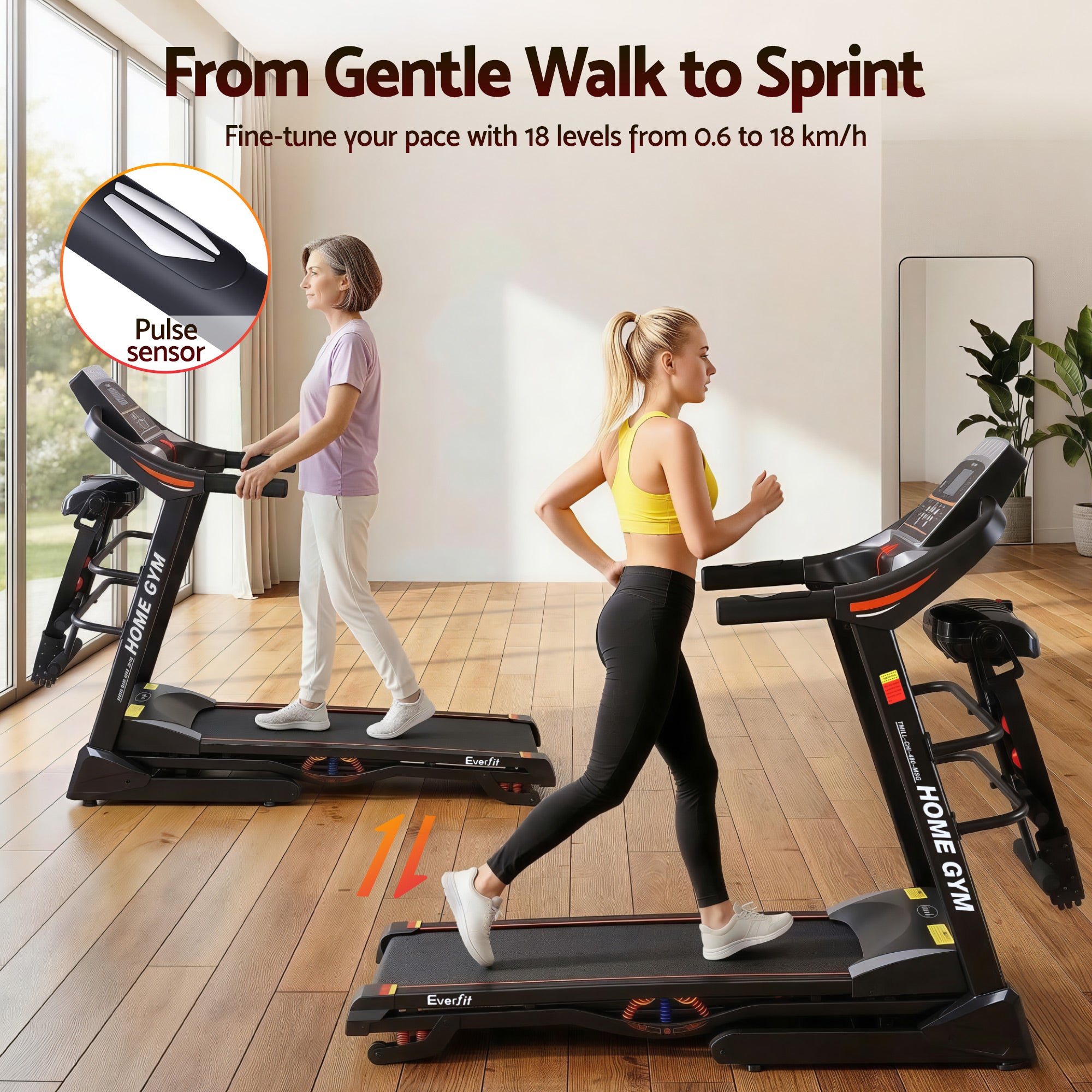 Everfit Treadmill Electric Home Gym Fitness Exercise Machine w/ Massager 480mm