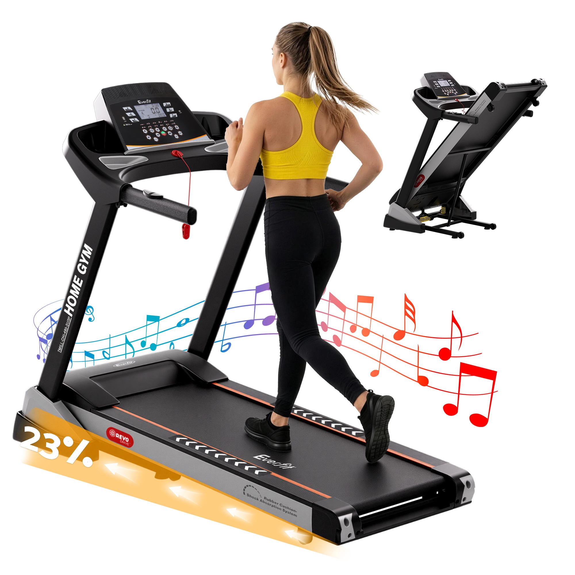 Everfit Electric Treadmill 48cm Incline Running Home Gym Fitness Machine Black - Everfit