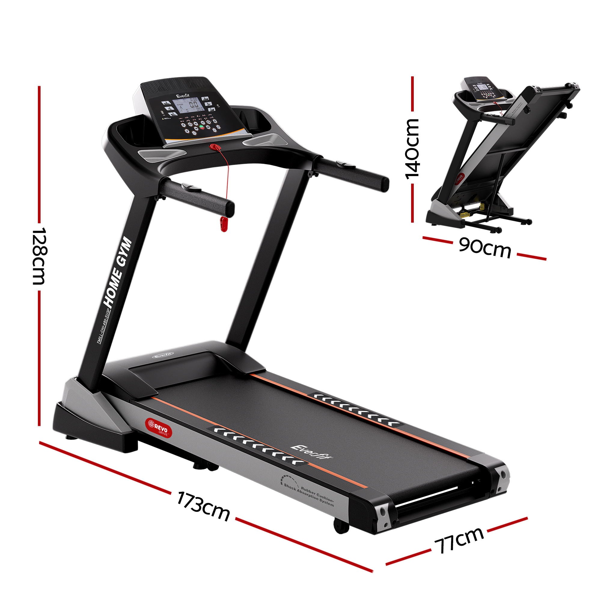 Everfit Treadmill Electric Auto Incline Spring Home Gym Fitness Exercise 480mm