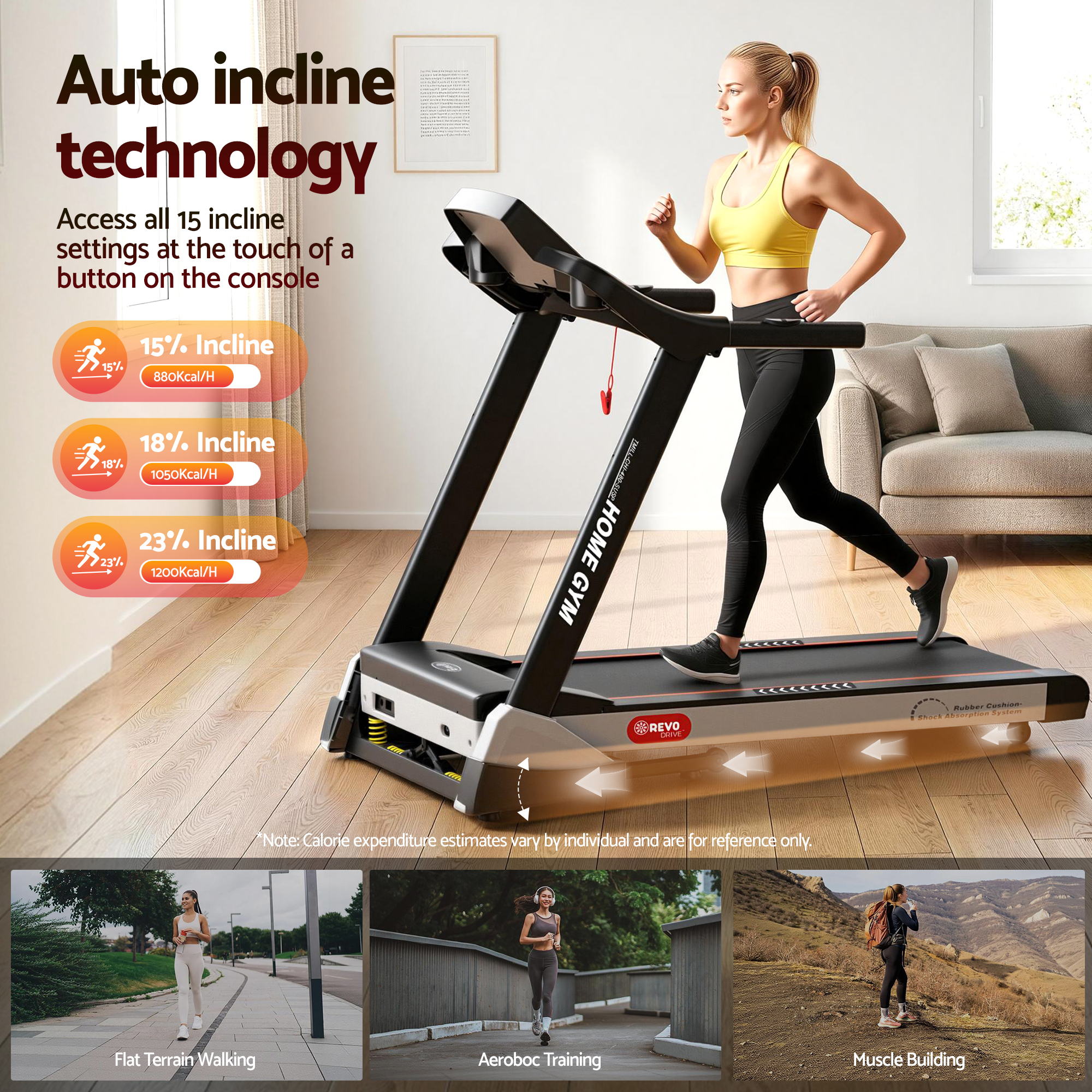 Everfit Treadmill Electric Auto Incline Spring Home Gym Fitness Exercise 480mm