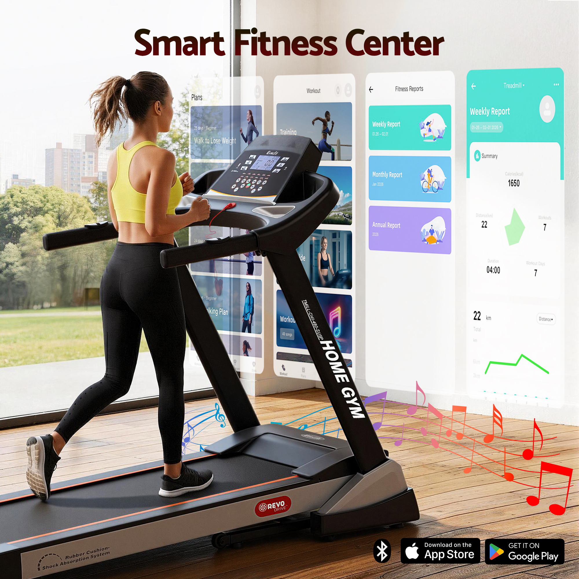 Everfit Treadmill Electric Auto Incline Spring Home Gym Fitness Exercise 480mm