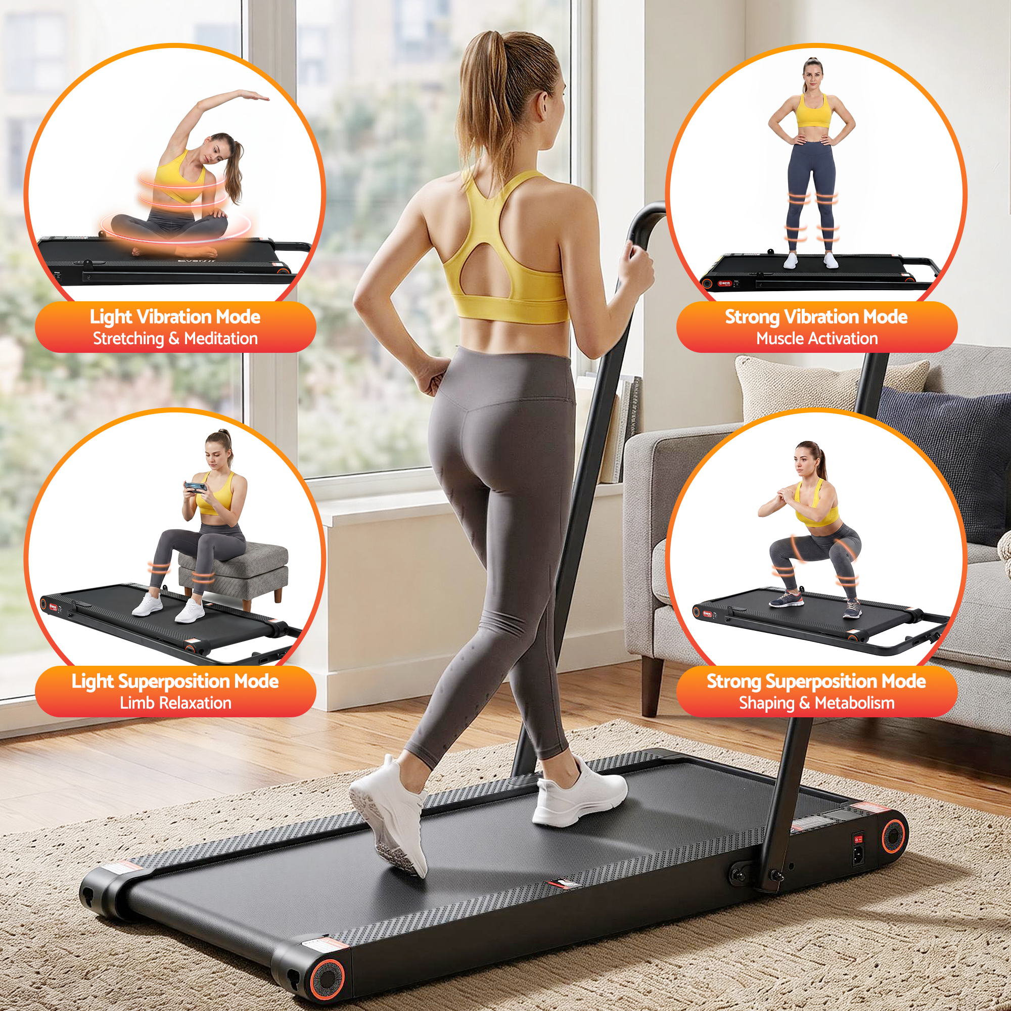 Everfit 4 in 1 Vibration Walking Pad Treadmill Under Desk Treadmills for Home Gym with App Control 380mm