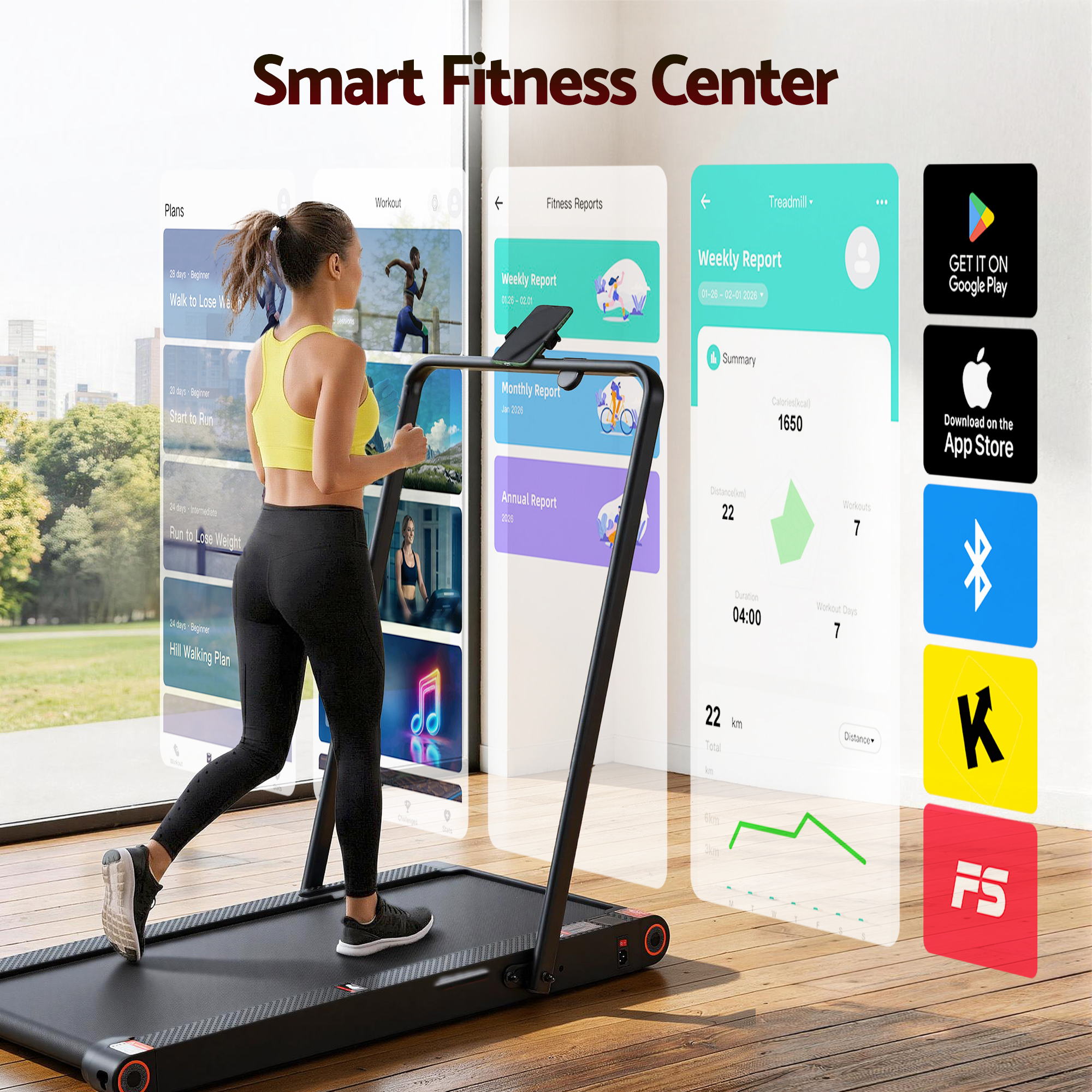 Everfit 4 in 1 Vibration Walking Pad Treadmill Under Desk Treadmills for Home Gym with App Control 380mm