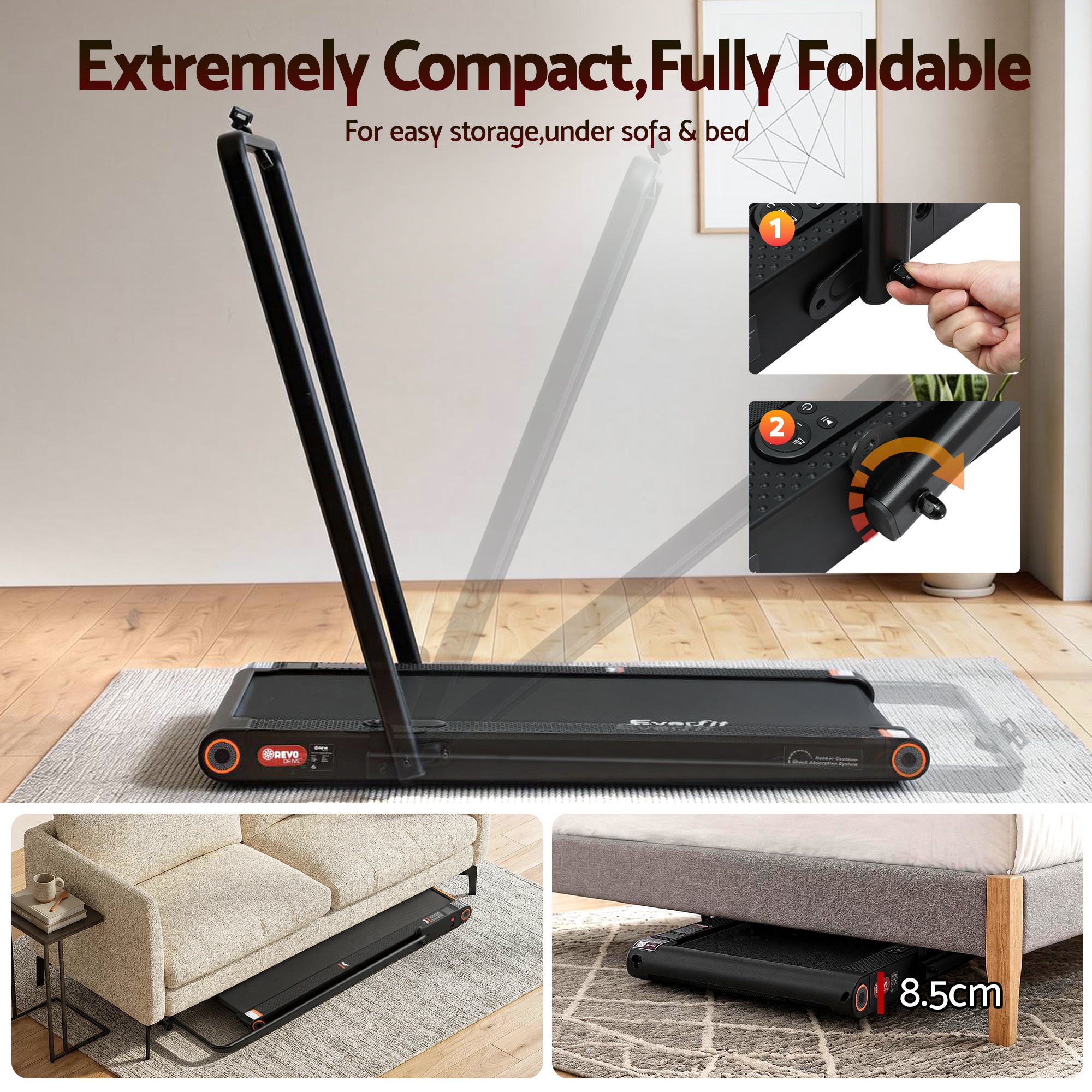 Everfit 4 in 1 Vibration Walking Pad Treadmill Under Desk Treadmills for Home Gym with App Control 380mm