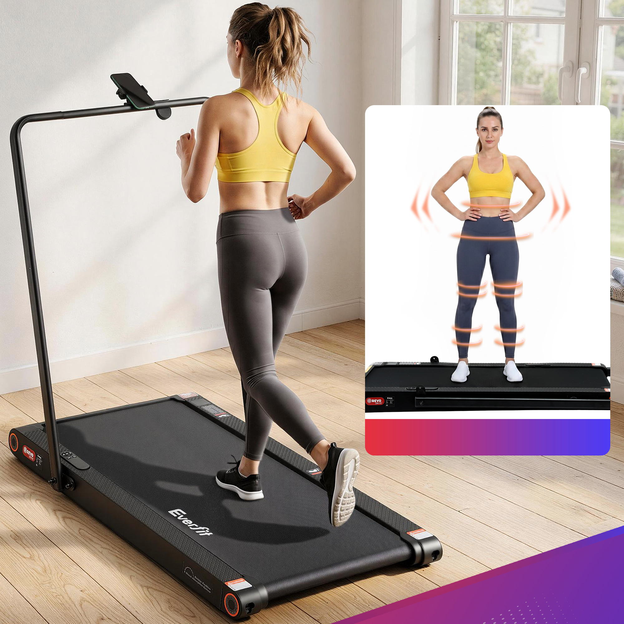 Everfit 4 in 1 Vibration Walking Pad Treadmill Under Desk Treadmills for Home Gym with App Control 380mm