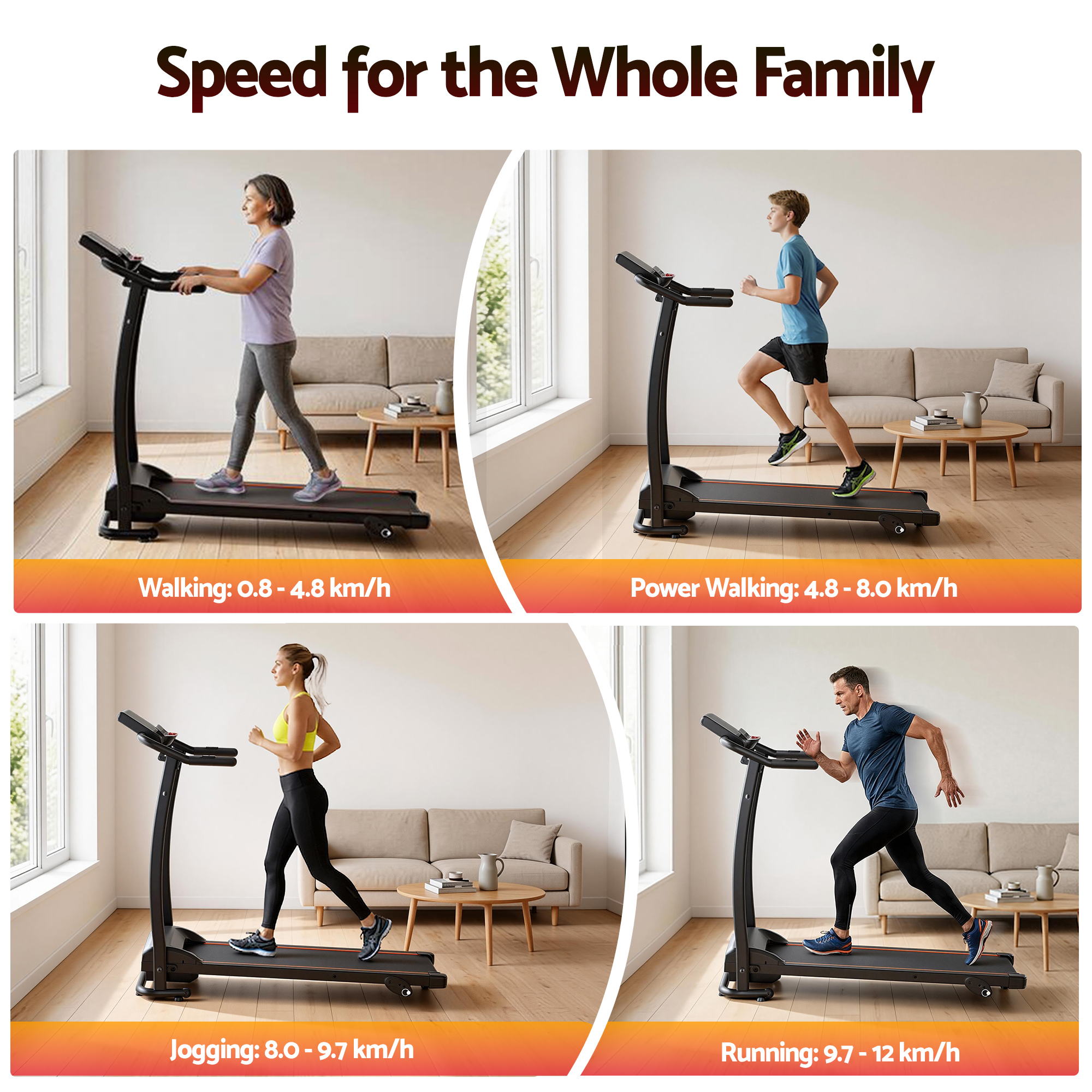 Everfit Treadmill Electric Home Gym Fitness Exercise Machine Foldable 370mm