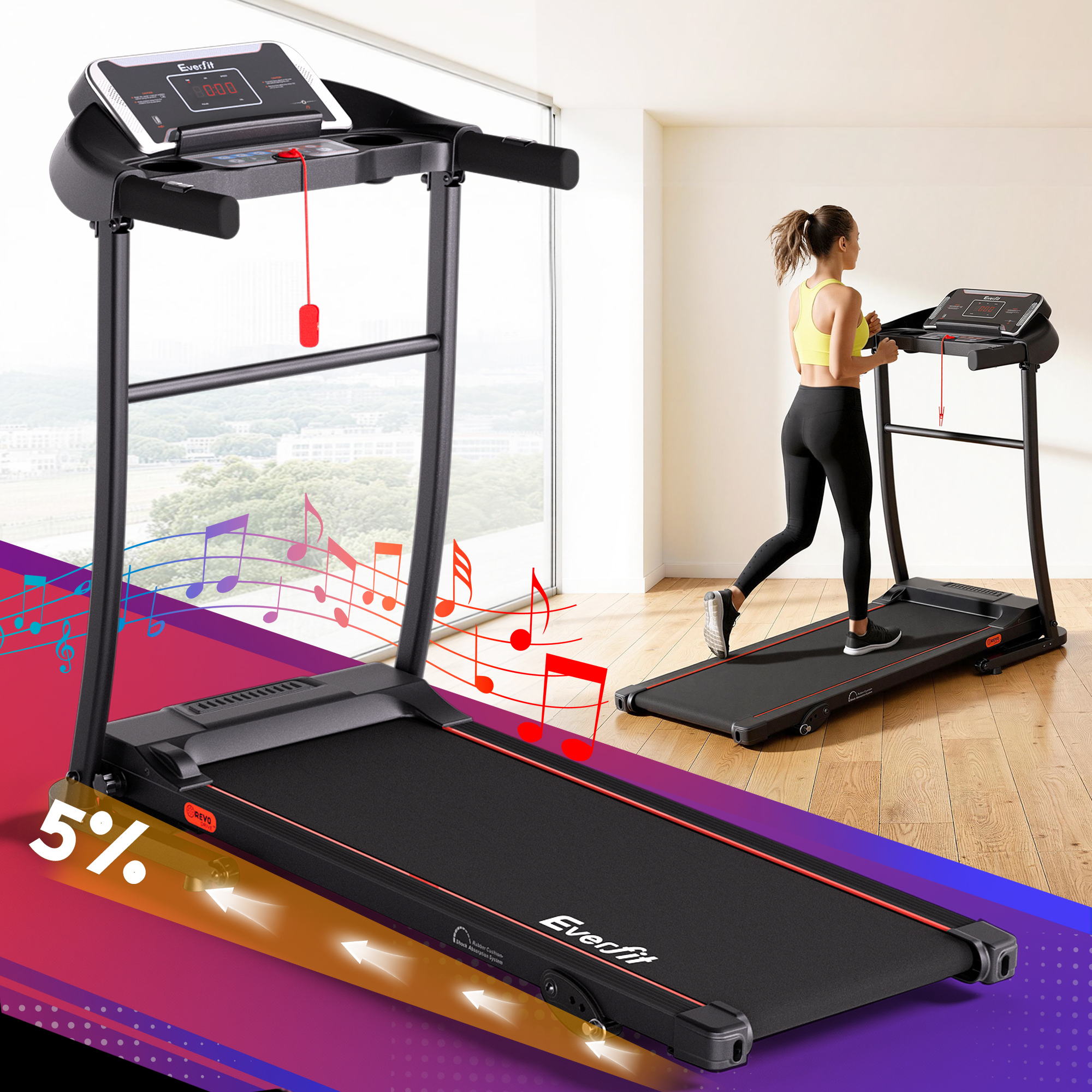 Everfit Electric Treadmill Incline Home Gym Exercise Machine Fitness 400mm - Everfit