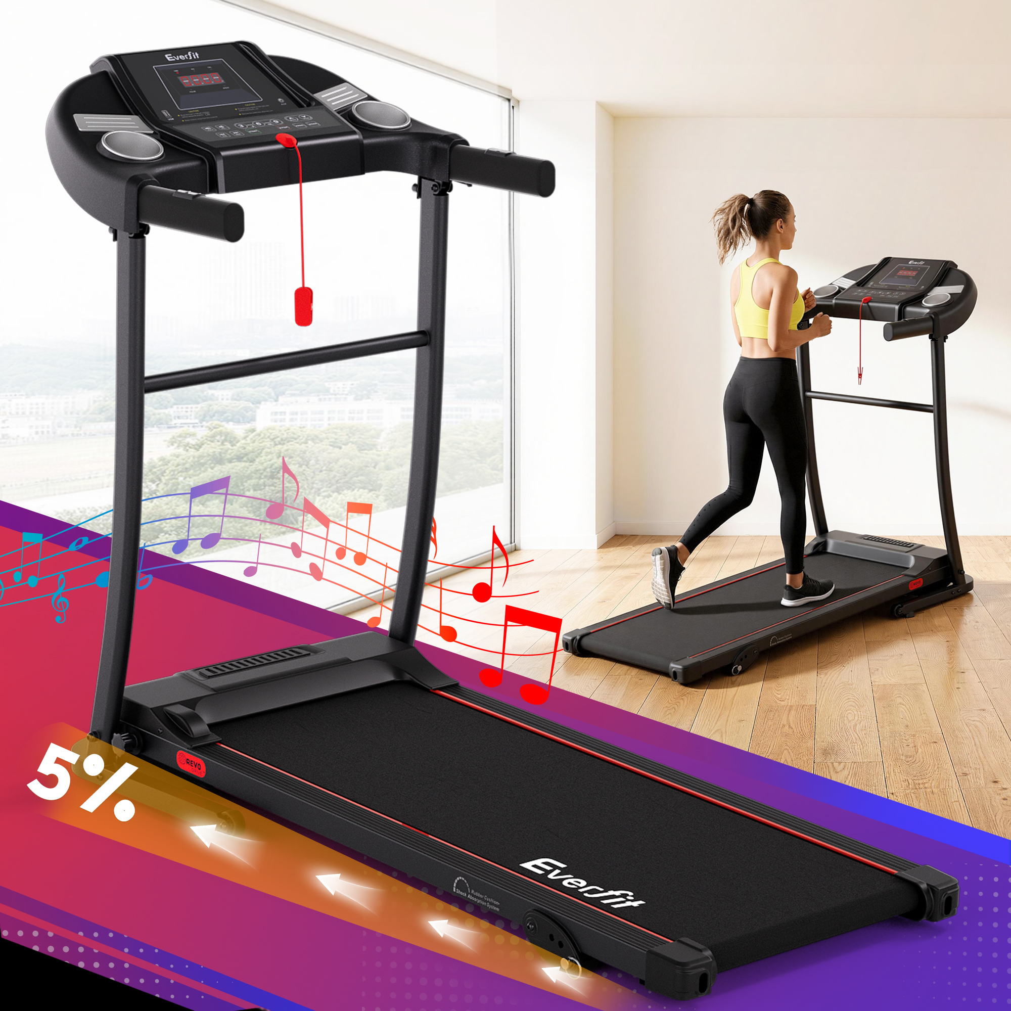 Everfit Treadmill Electric Home Gym Fitness Exercise Equipment Incline 400mm - Everfit