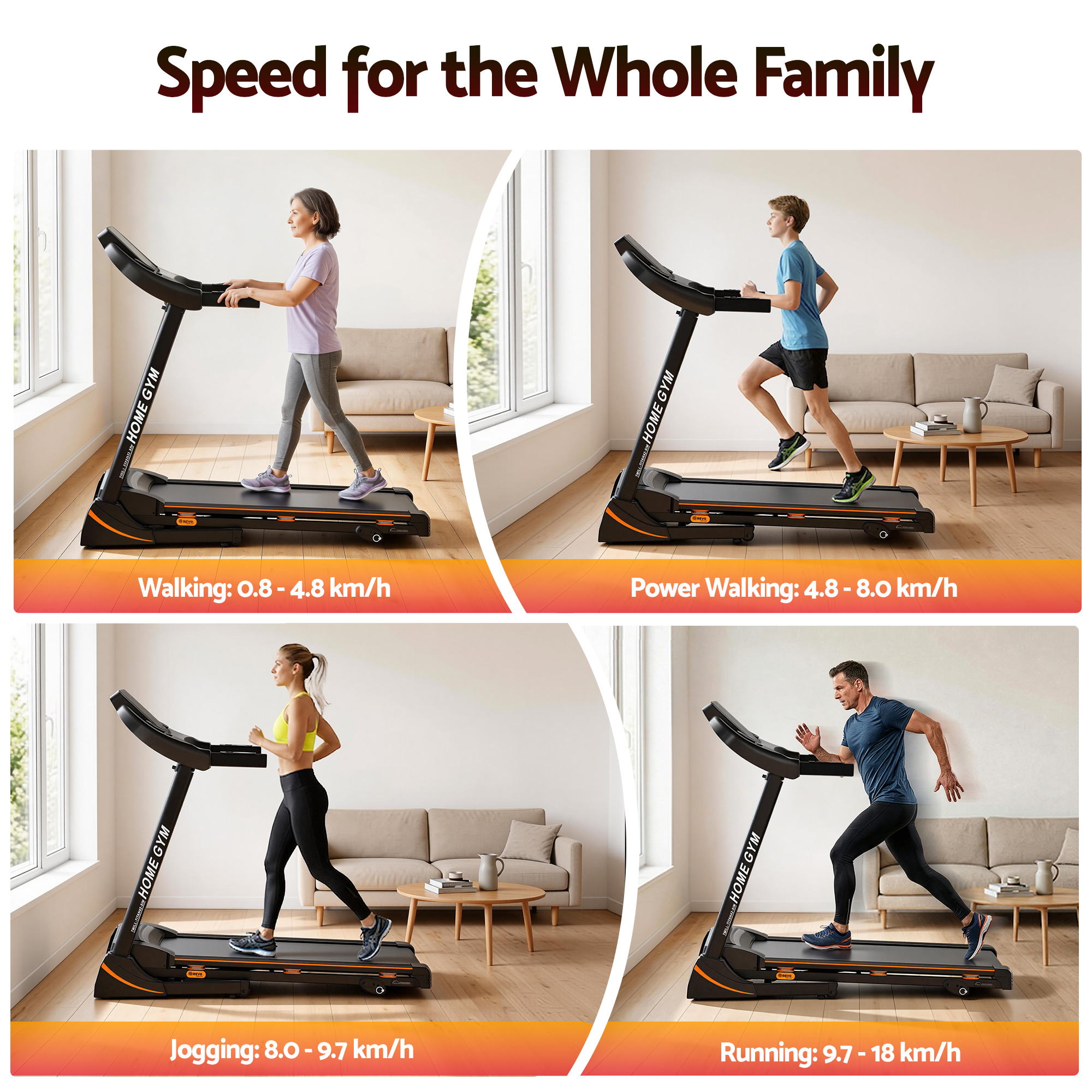 Everfit Treadmill Electric Home Gym Fitness Exercise Machine Hydraulic 420mm