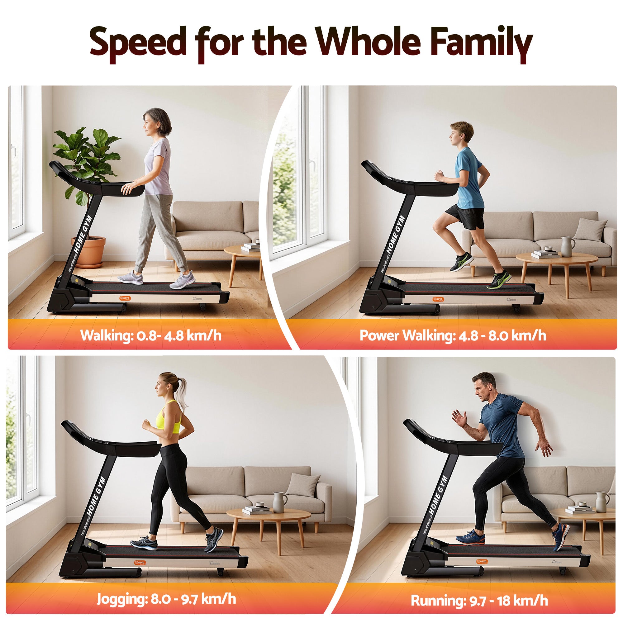 Everfit Treadmill Electric Auto Level Incline Home Gym Fitness Exercise 450mm
