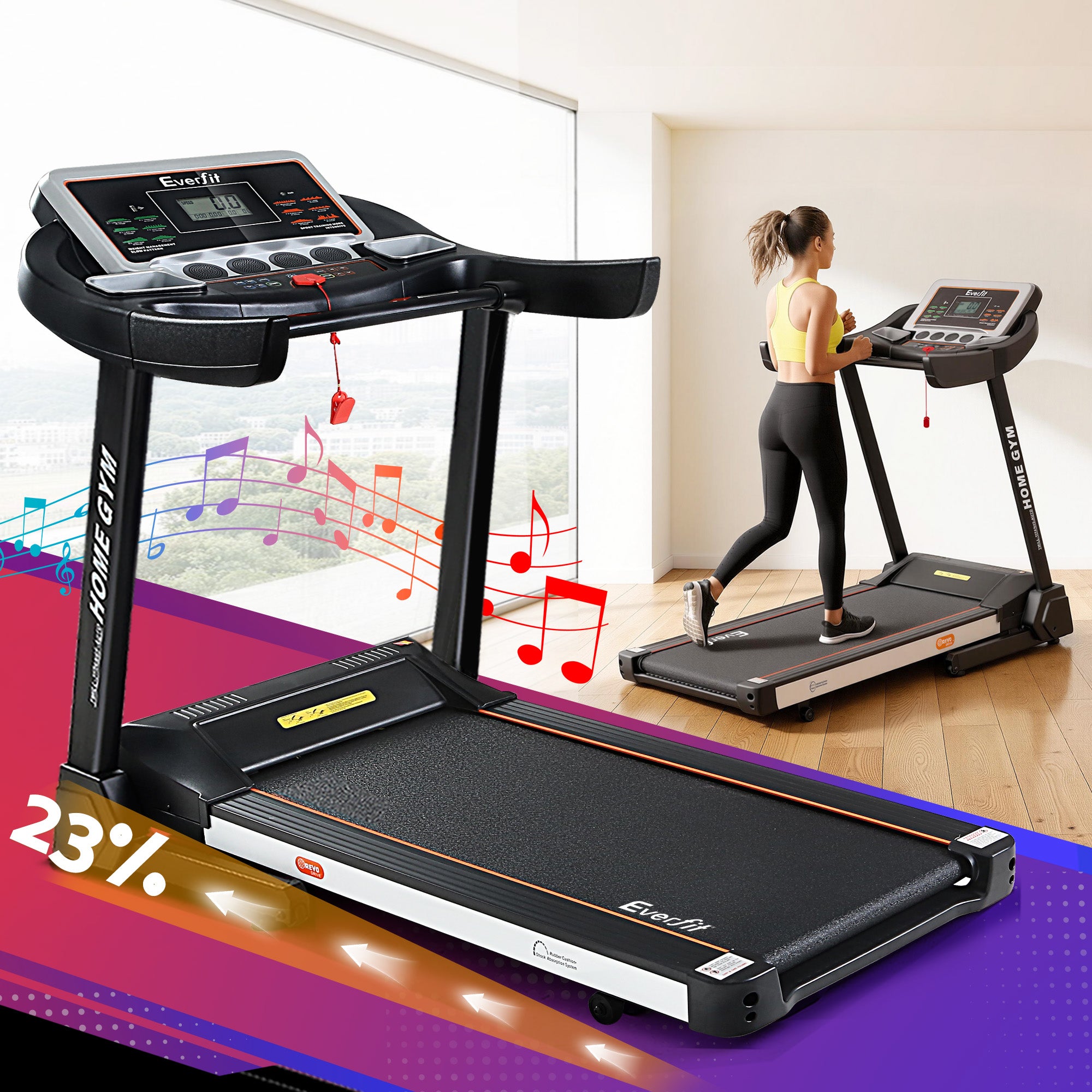 Everfit Electric Treadmill 45cm Incline Running Home Gym Fitness Machine Black - Everfit