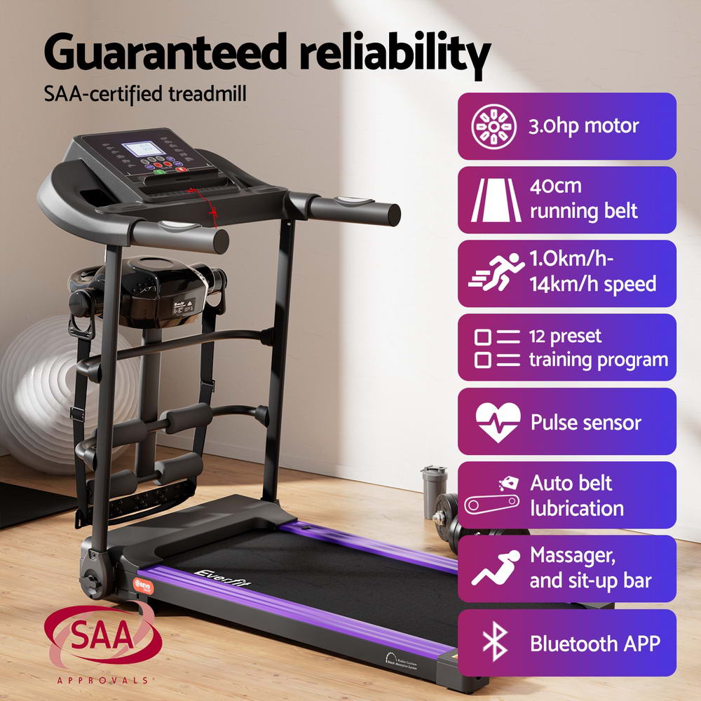 Everfit Treadmill Electric Home Gym Fitness Exercise Machine w/ Massager 400mm