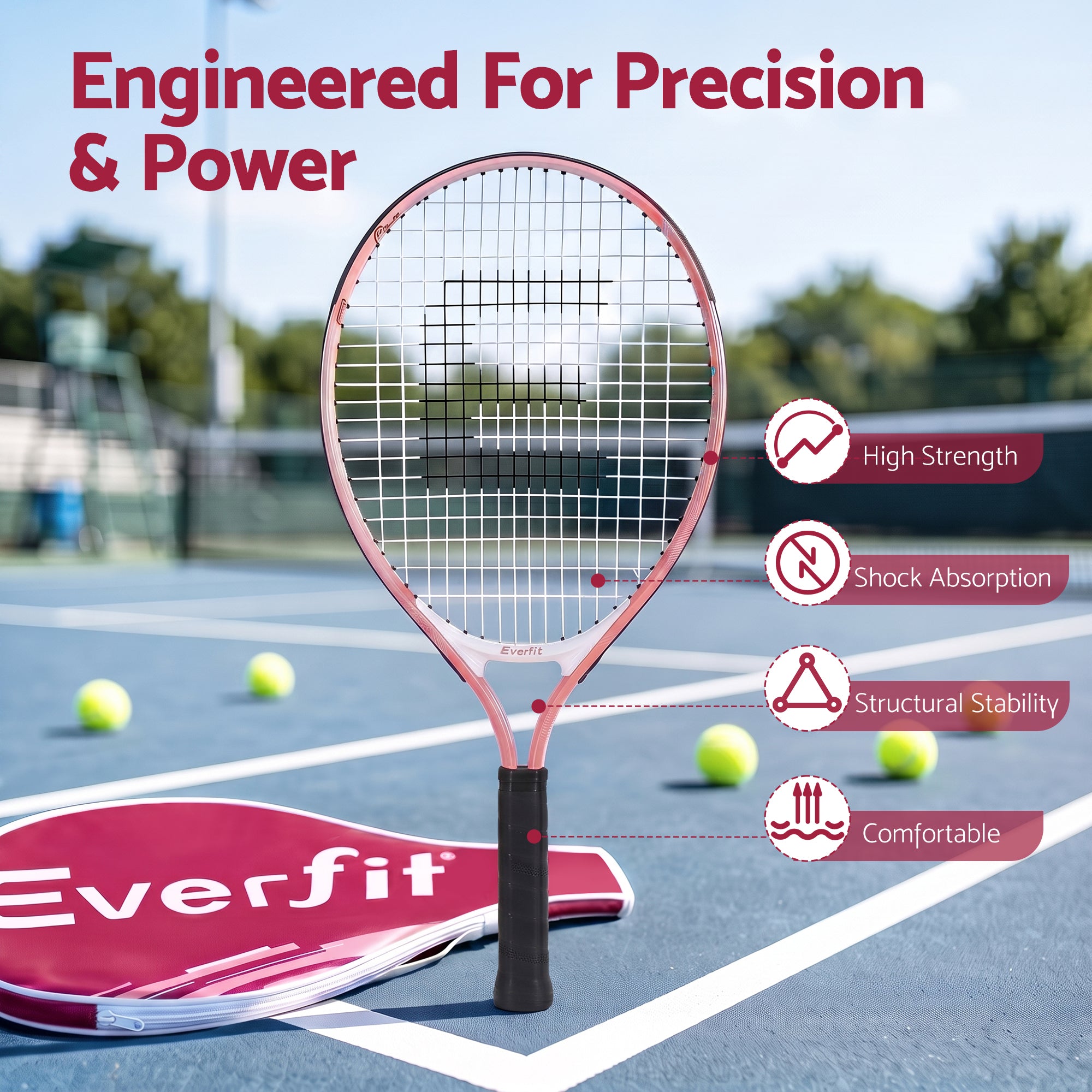 Title  Everfit 23 Inch Tennis Racket Lightweight 200g for Adult and Junior Players Pink