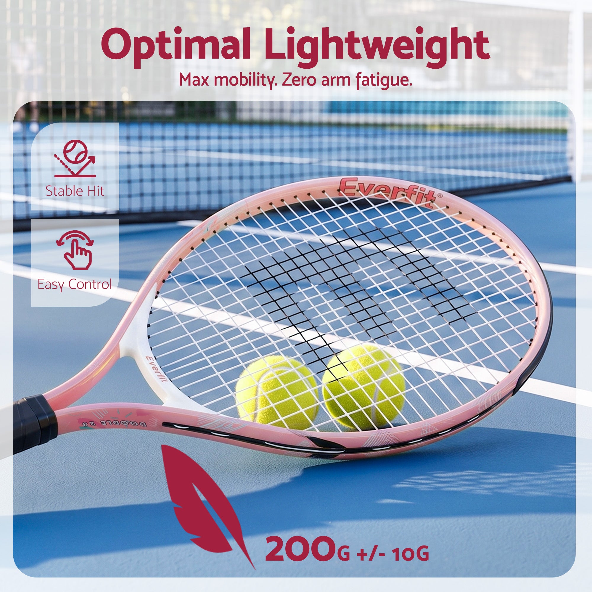 Title  Everfit 23 Inch Tennis Racket Lightweight 200g for Adult and Junior Players Pink