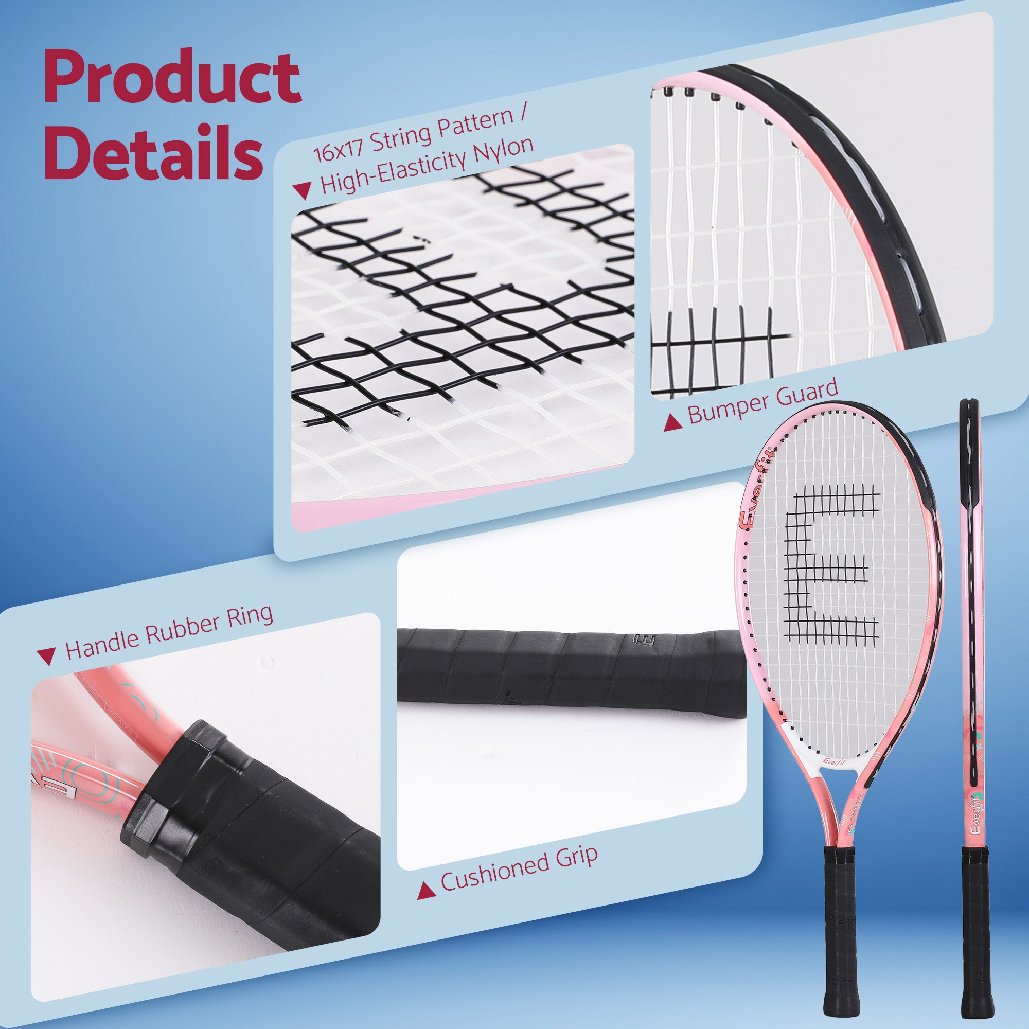 Title  Everfit 23 Inch Tennis Racket Lightweight 200g for Adult and Junior Players Pink