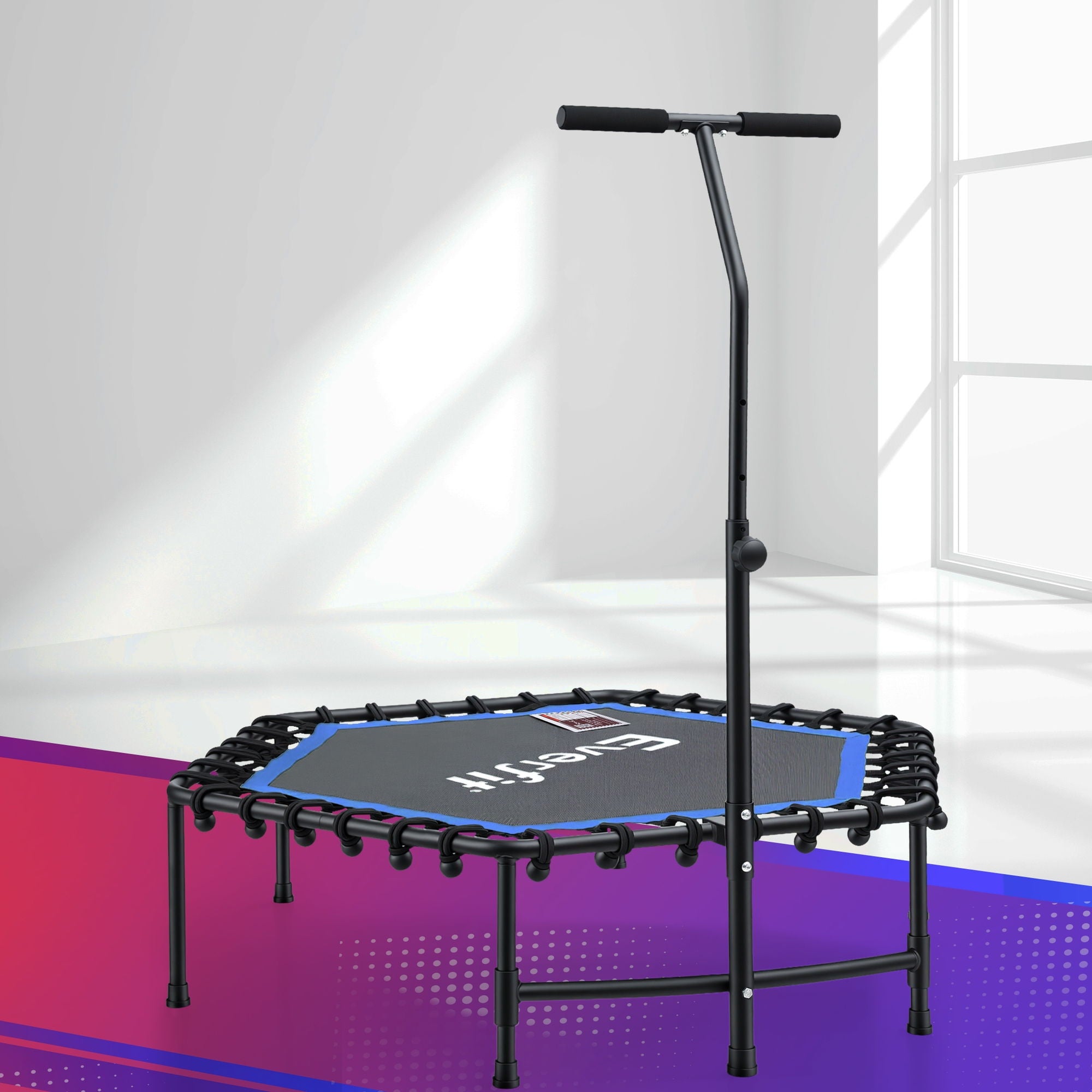 Everfit 48inch Hexagon Fitness Trampoline Rebounder Adjustable Handrail Blue - Everfit