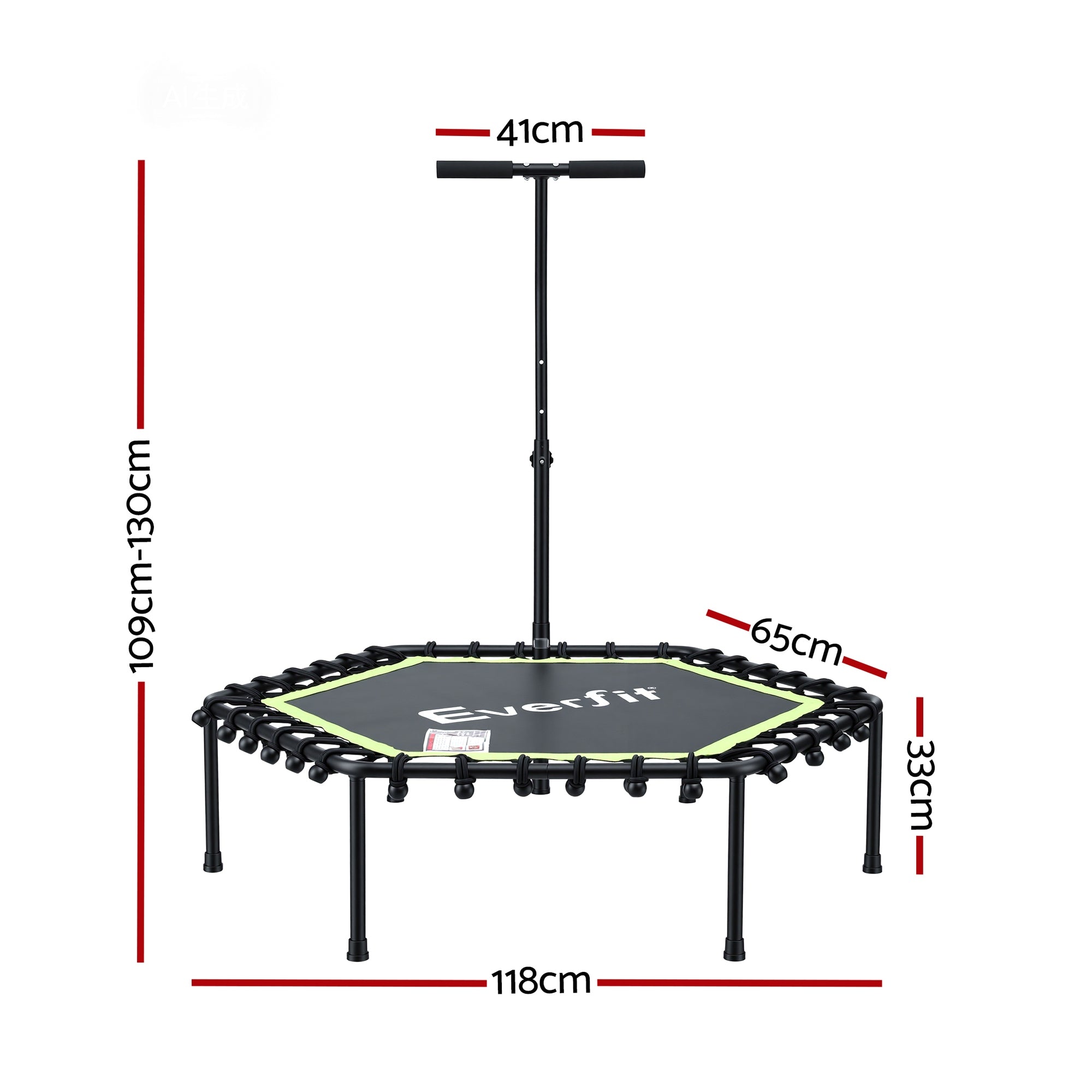 Everfit 48inch Hexagon Fitness Trampoline Rebounder Adjustable Handrail Green