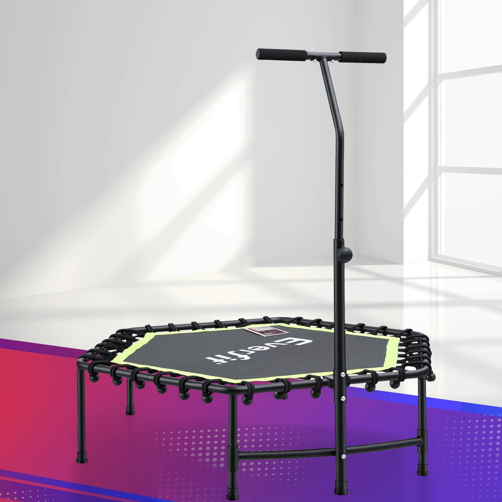 Everfit 48inch Hexagon Fitness Trampoline Rebounder Adjustable Handrail Green - Everfit