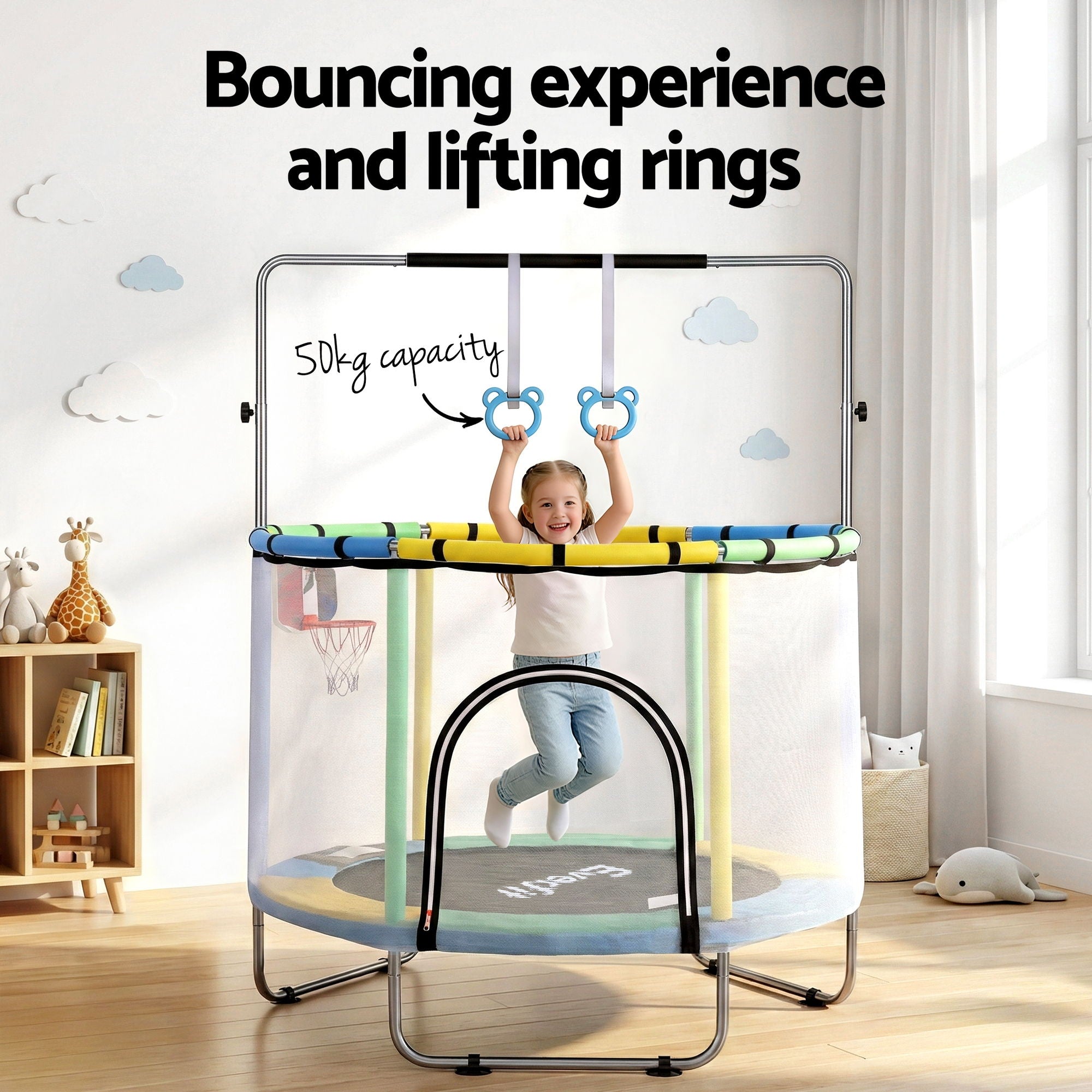 Everfit 55inch Trampoline Kids Rebounder with Basketball Set Sandbag Boxing Game