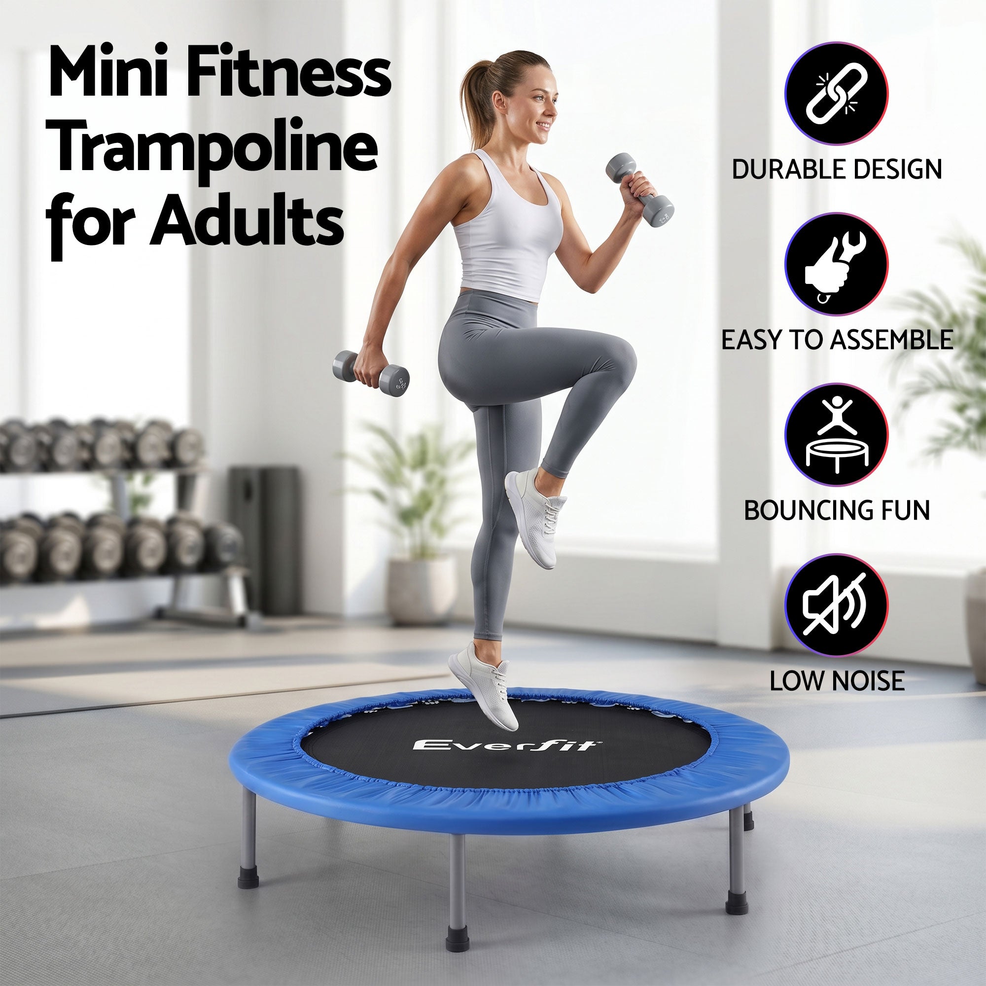 Everfit 40-Inch Fitness Trampoline Rebounder Mini Round Trampoline Home Workouts