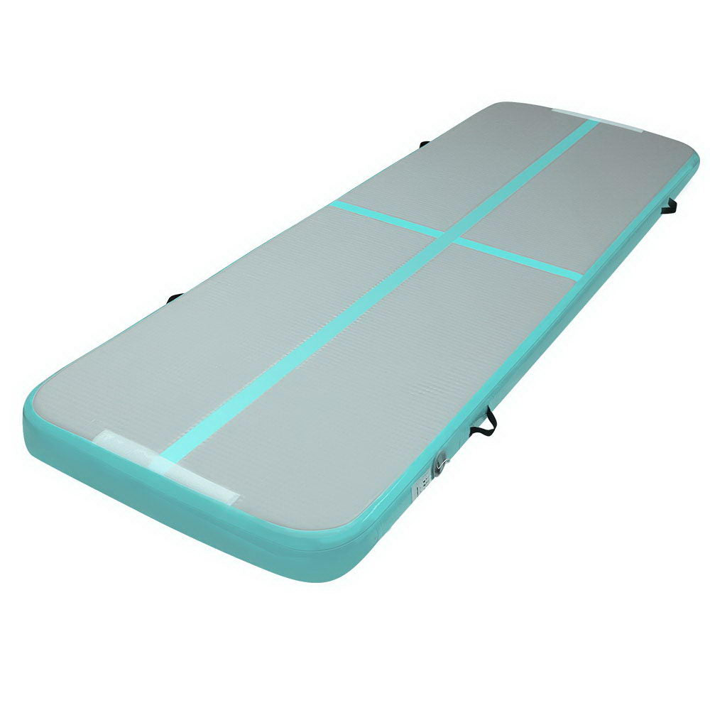 Everfit 3m x 1m Inflatable Gymnastic Tumbling Air Track Mat 10cm Thick Mint Green and Grey