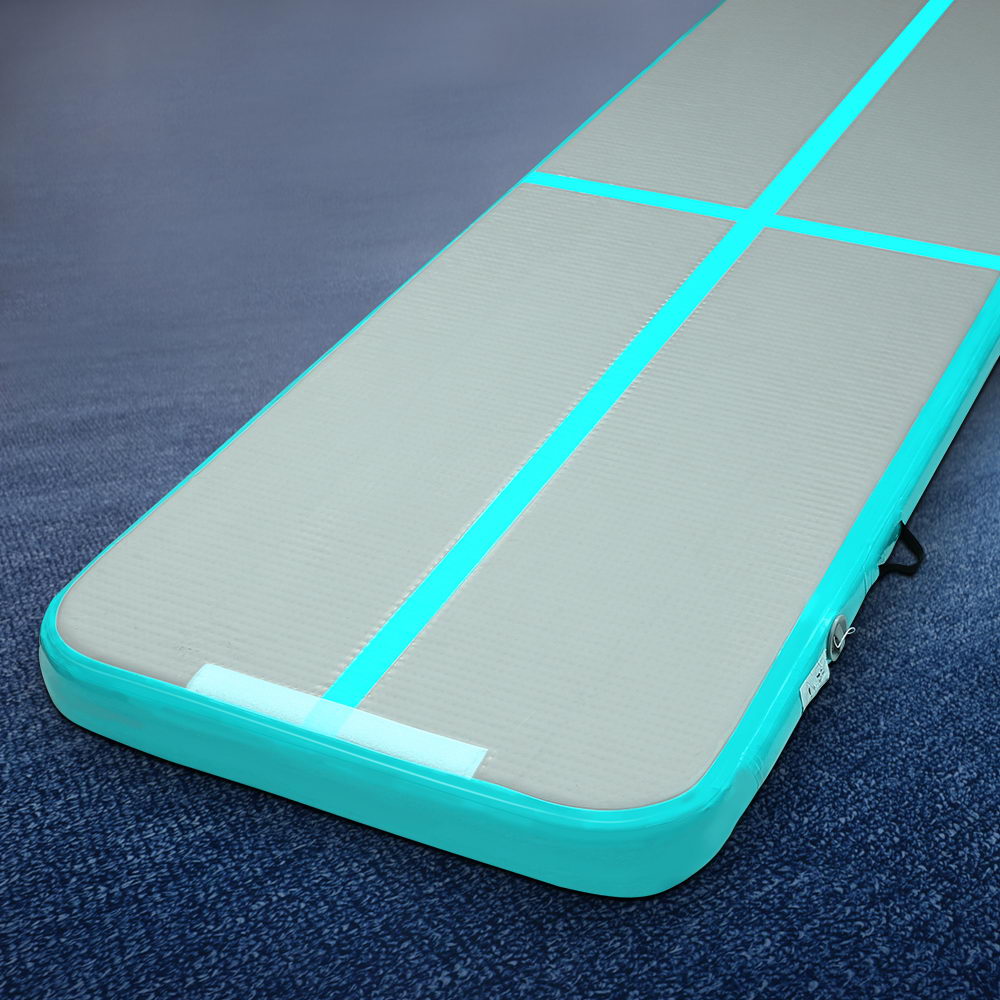 Everfit 3m x 1m Inflatable Gymnastic Tumbling Air Track Mat 10cm Thick Mint Green and Grey