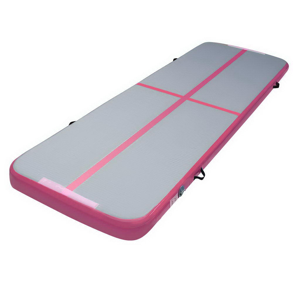 Everfit 3m x 1m Inflatable Gymnastic Tumbling Air Track Mat 10cm Thick Pink and Grey
