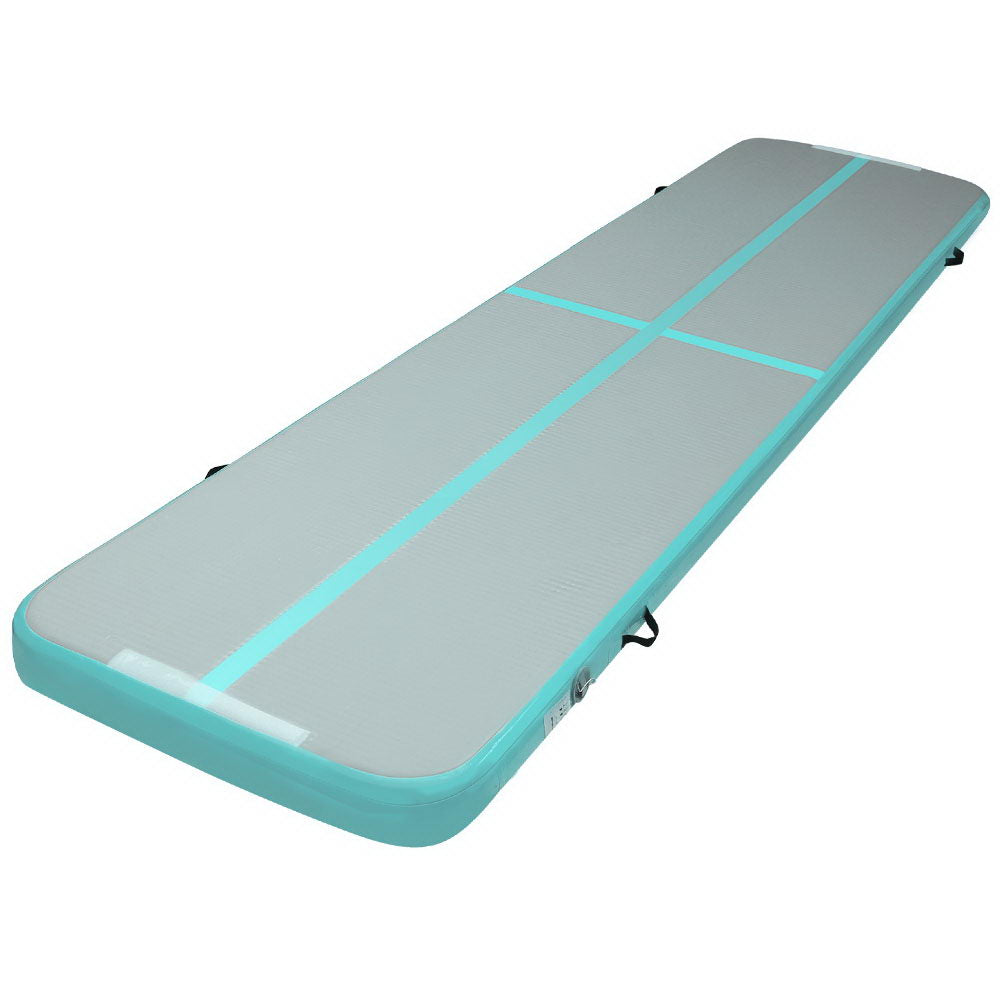 Everfit GoFun 4m x 1m Inflatable Gymnastic Tumbling Air Track Mat 10cm Thick Mint Green and Grey