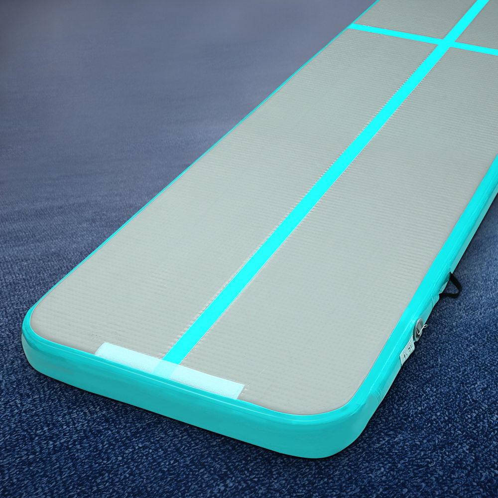 Everfit GoFun 4m x 1m Inflatable Gymnastic Tumbling Air Track Mat 10cm Thick Mint Green and Grey
