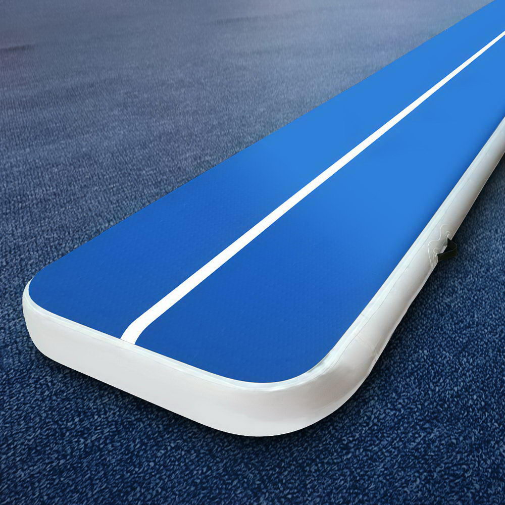 Everfit 4m x 1m Inflatable Gymnastic Tumbling Air Track Mat 20cm Thick Blue and White