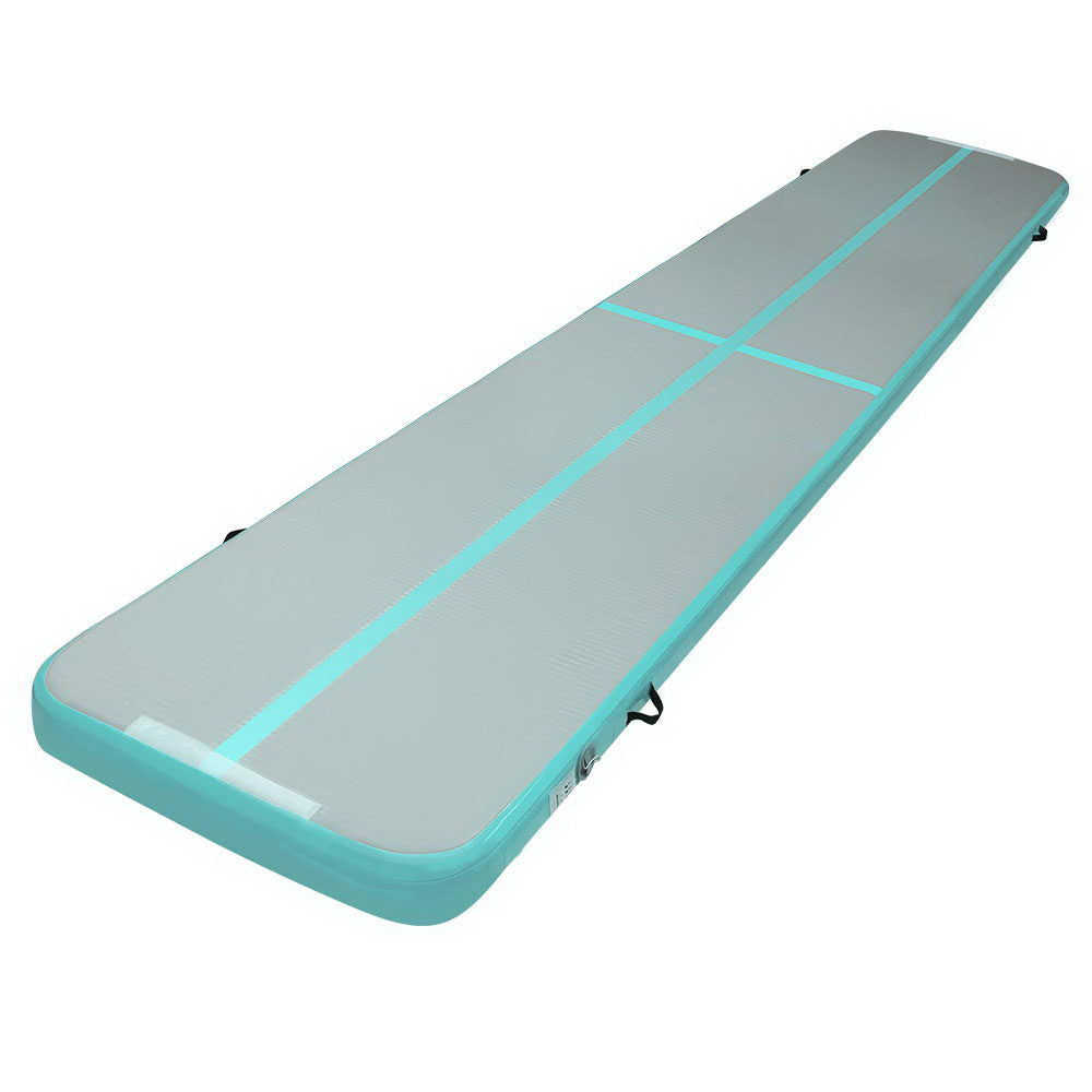Everfit GoFun 5m x 1m Inflatable Gymnastic Tumbling Air Track Mat 10cm Thick Mint Green and Grey