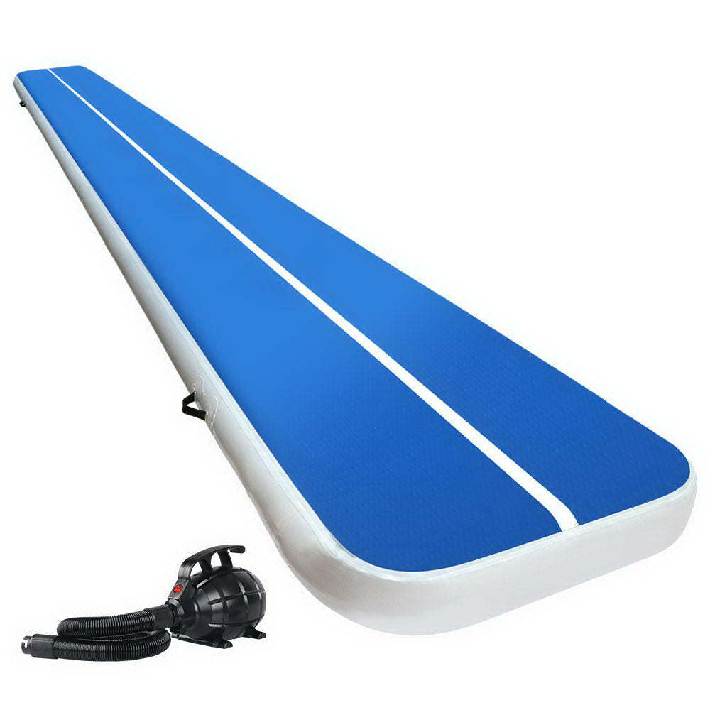 Everfit 6m x 1m Inflatable Gymnastic Tumbling Air Track Mat 20cm Thick Blue and White with Pump