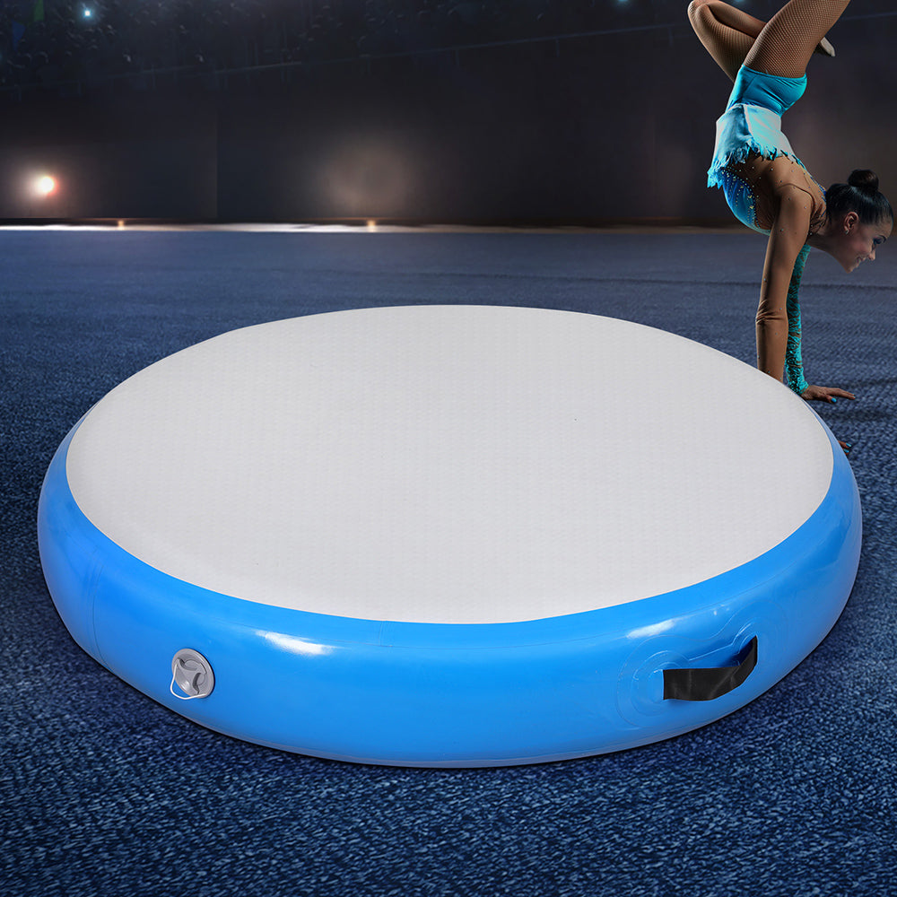 Everfit 1m Air Track Spot Inflatable Gymnastics Tumbling Mat Round Blue - Everfit