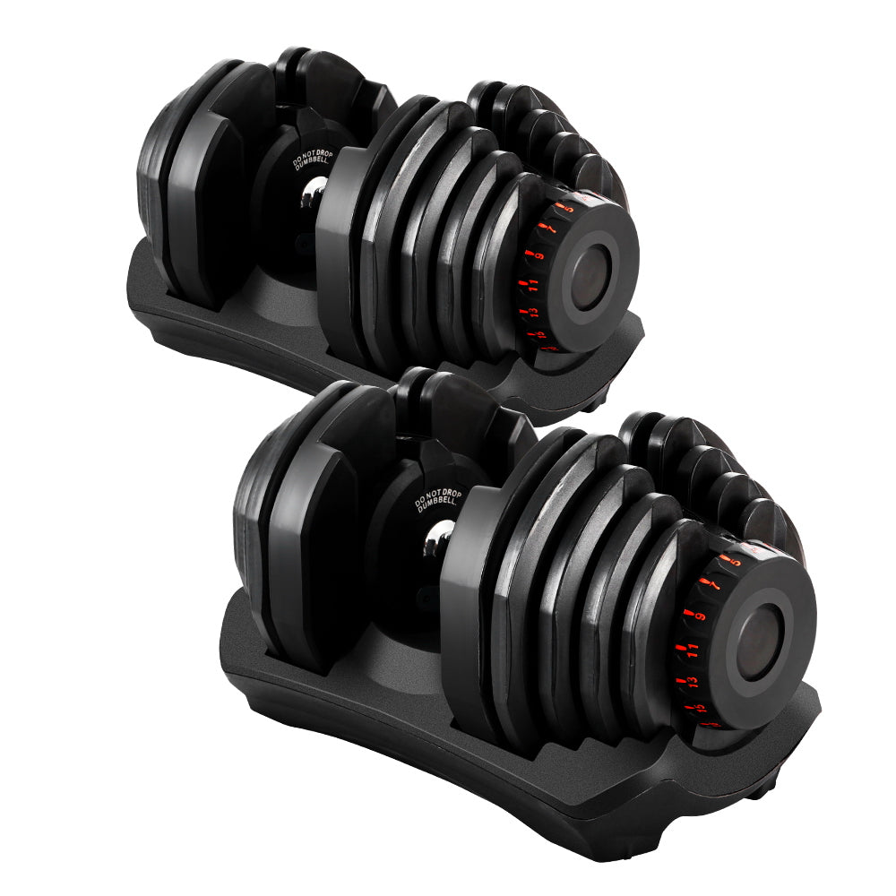 2x40KG Adjustable Dumbbells Dumbbell Set Rubber Weight Plates - Everfit