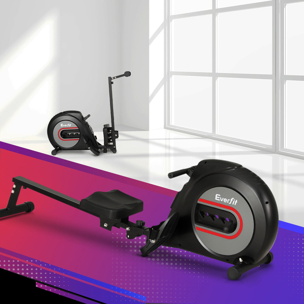 Everfit Rowing Machine Rower Elastic Rope Resistance Fitness Home Cardio Black - Everfit