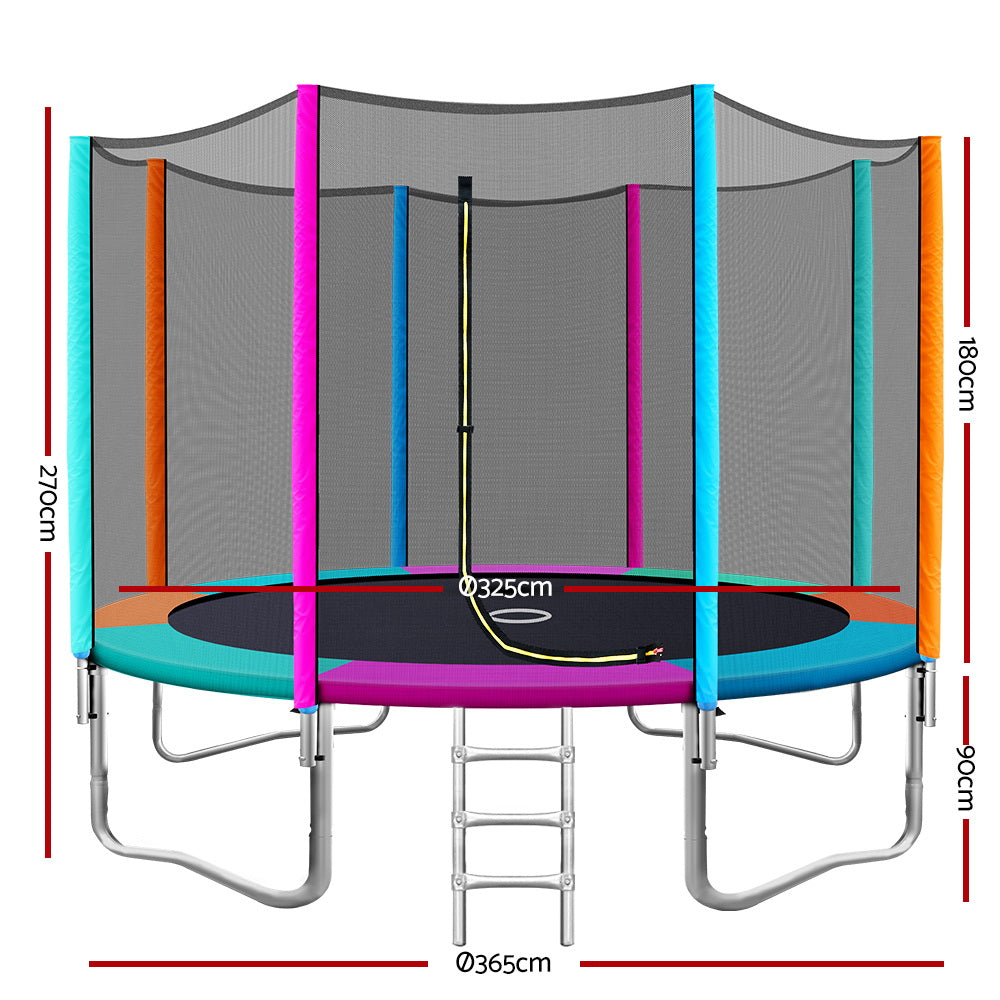 12FT Trampoline Round Trampolines Kids Safety Net Enclosure Pad Outdoor Gift Multi-coloured